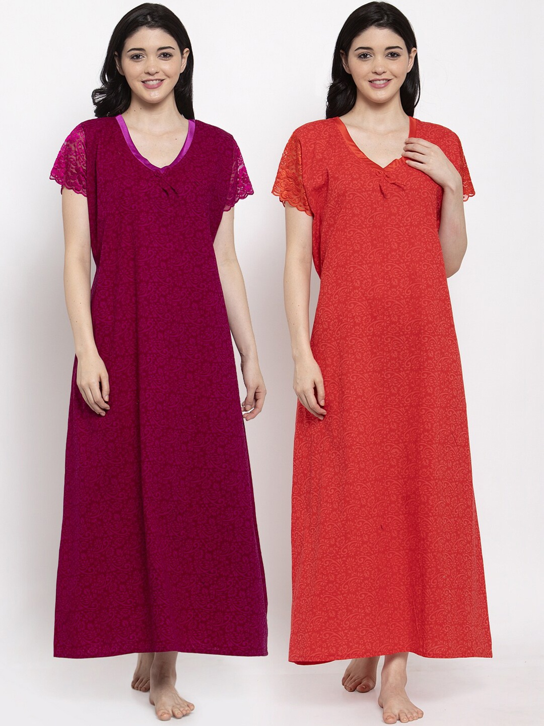 

Secret Wish Red & Magenta Pack of 2 Printed Maxi Nightdress NT-E240-920-921