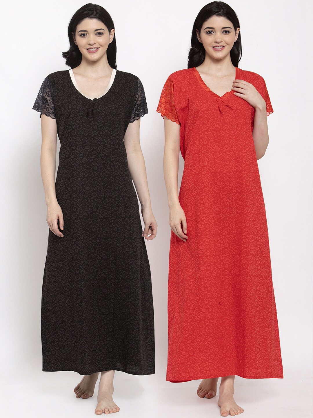 

Secret Wish Red & Black Pack of 2 Printed Nightdress
