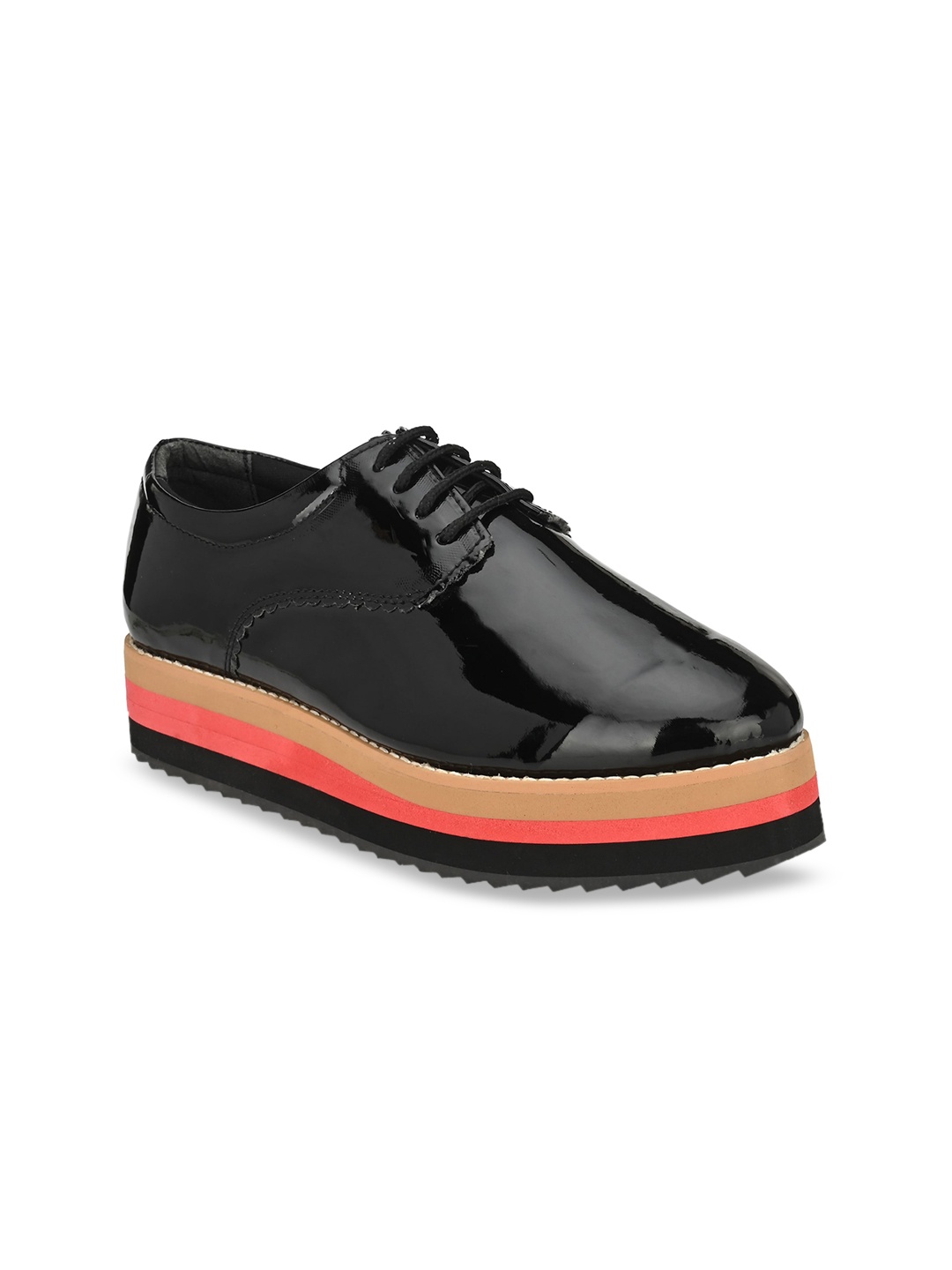 

Zebba Women Black Solid Contrast Sole PU Sneakers