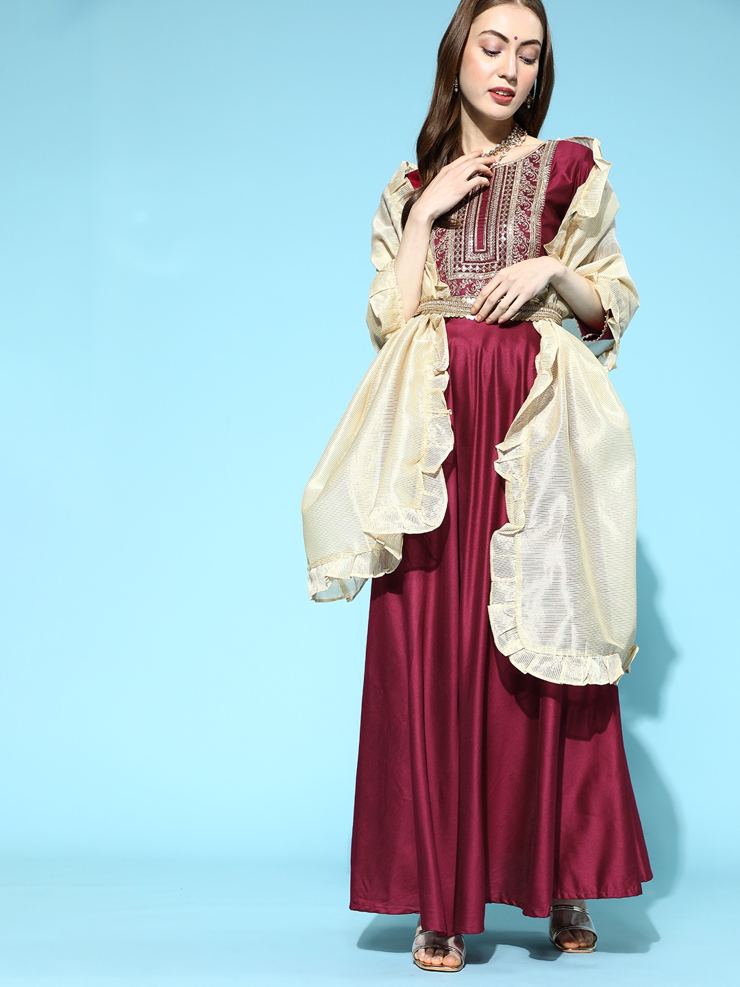 

Indo Era Charming Maroon Liva Kurta