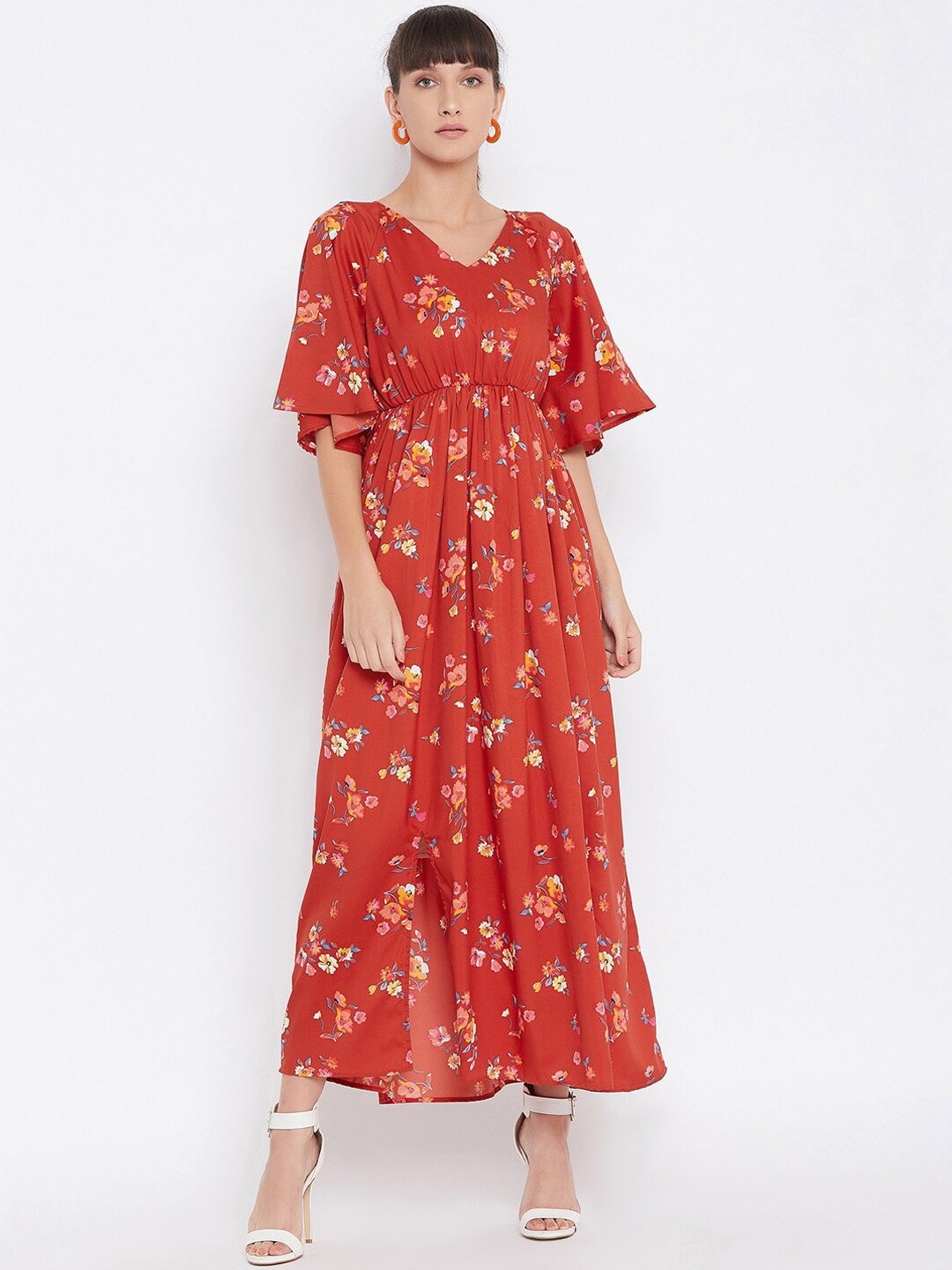 

Ruhaans Women Red Floral Crepe Maxi Dress