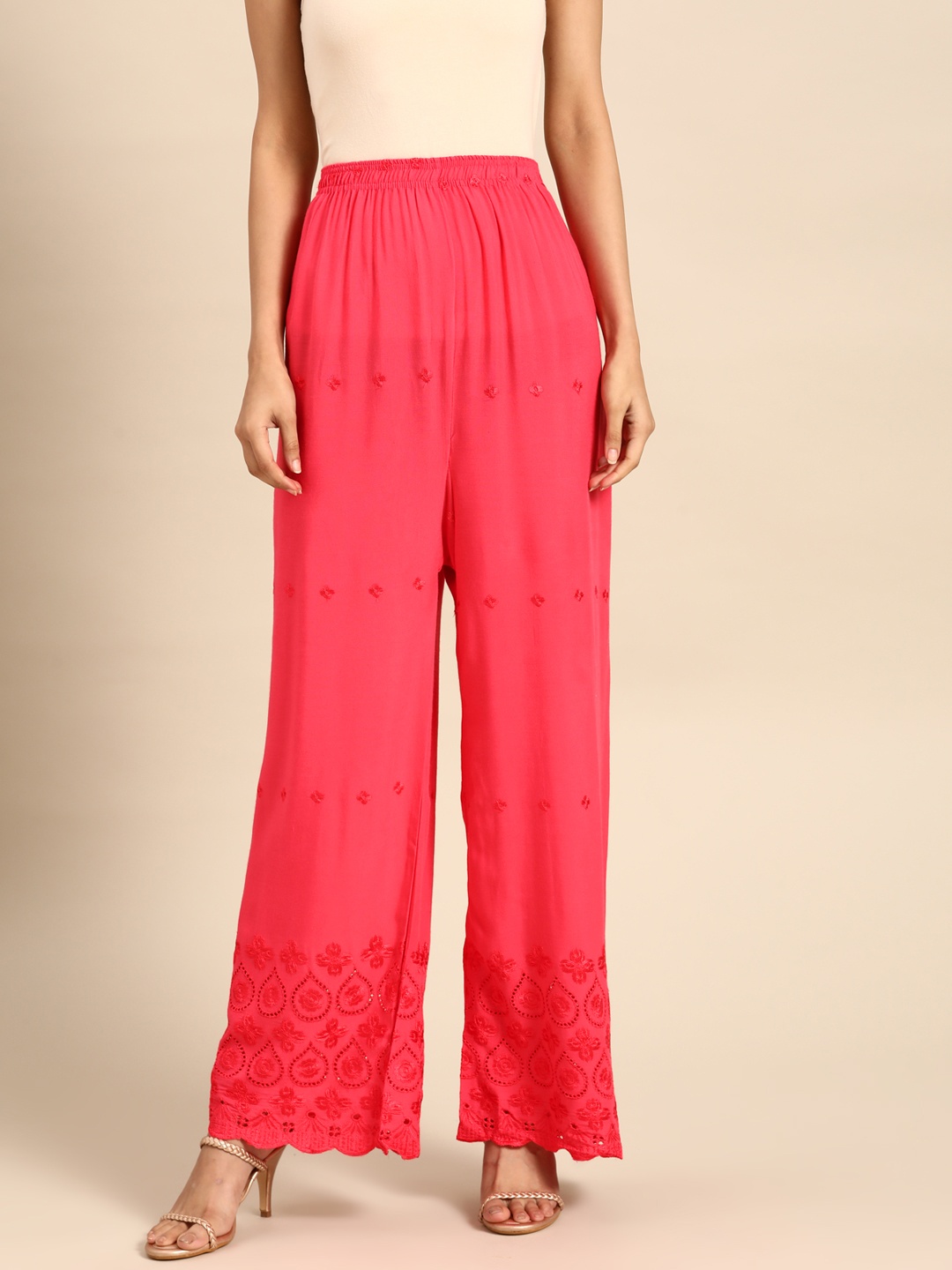 

Saadgi Women Pink Ethnic Motifs Embroidered Ethnic Palazzos