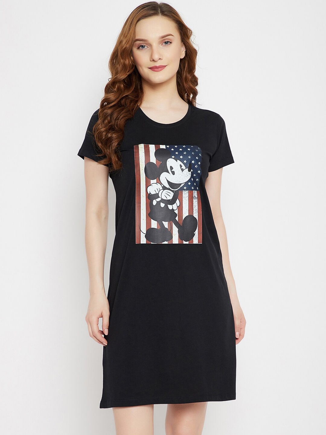 

Disney by Wear Your Mind Women Black & Red Mickey Mouse Printed Pure Cotton Sleep Shirt