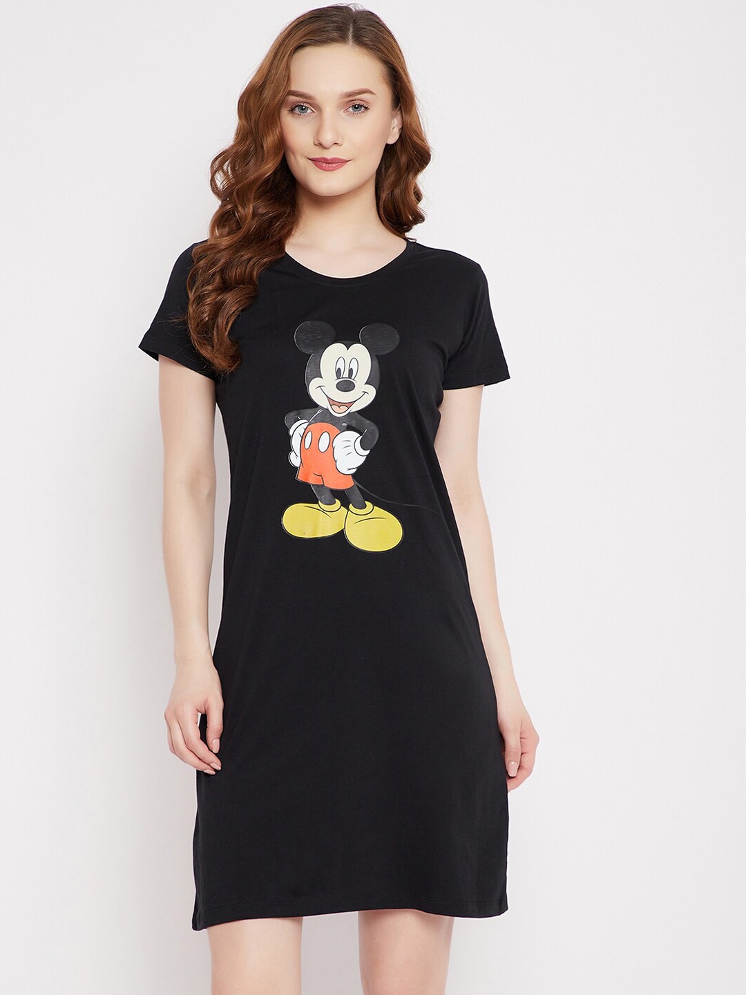 

Disney by Wear Your Mind Women Black & Red Graphic Printed Pure Cotton Sleep Shirt