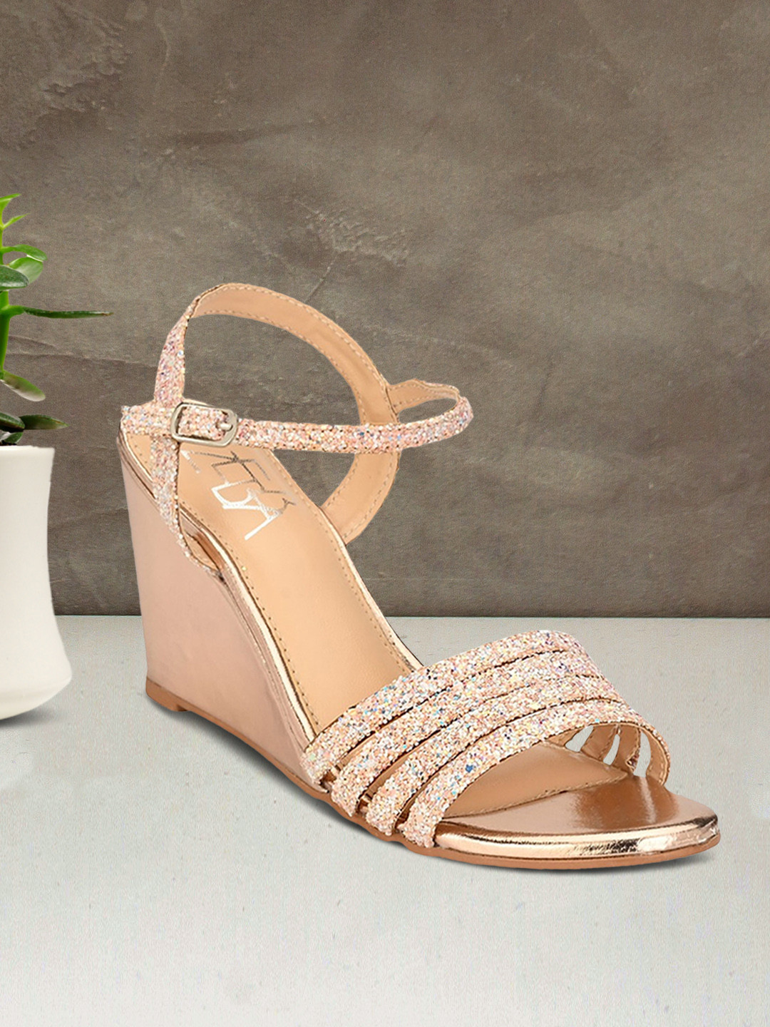 

Zebba Rose Gold Embellished PU Wedge Sandals