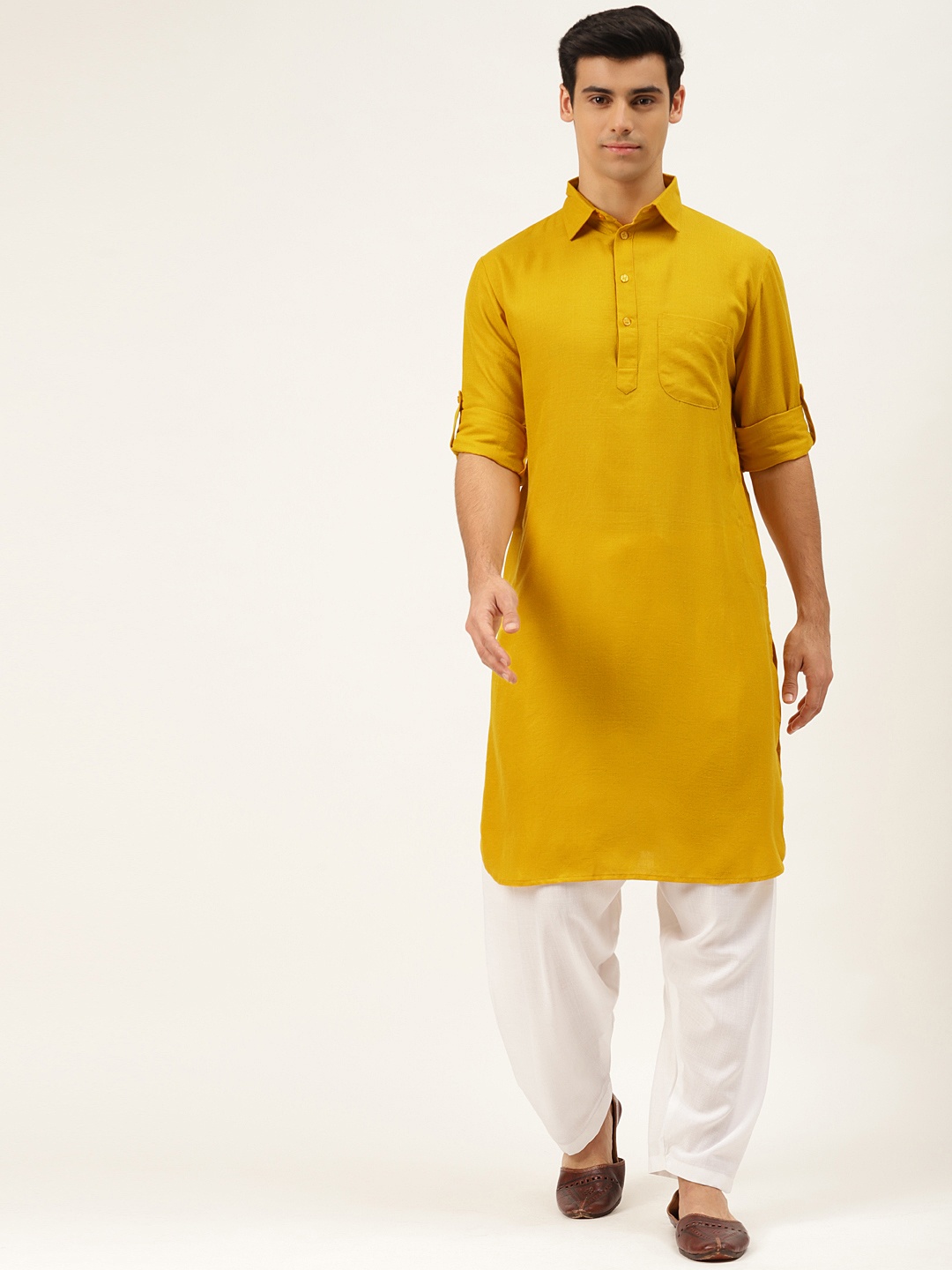 

Molly & Michel Men Mustard Yellow Regular Pure Cotton Kurta with Salwar