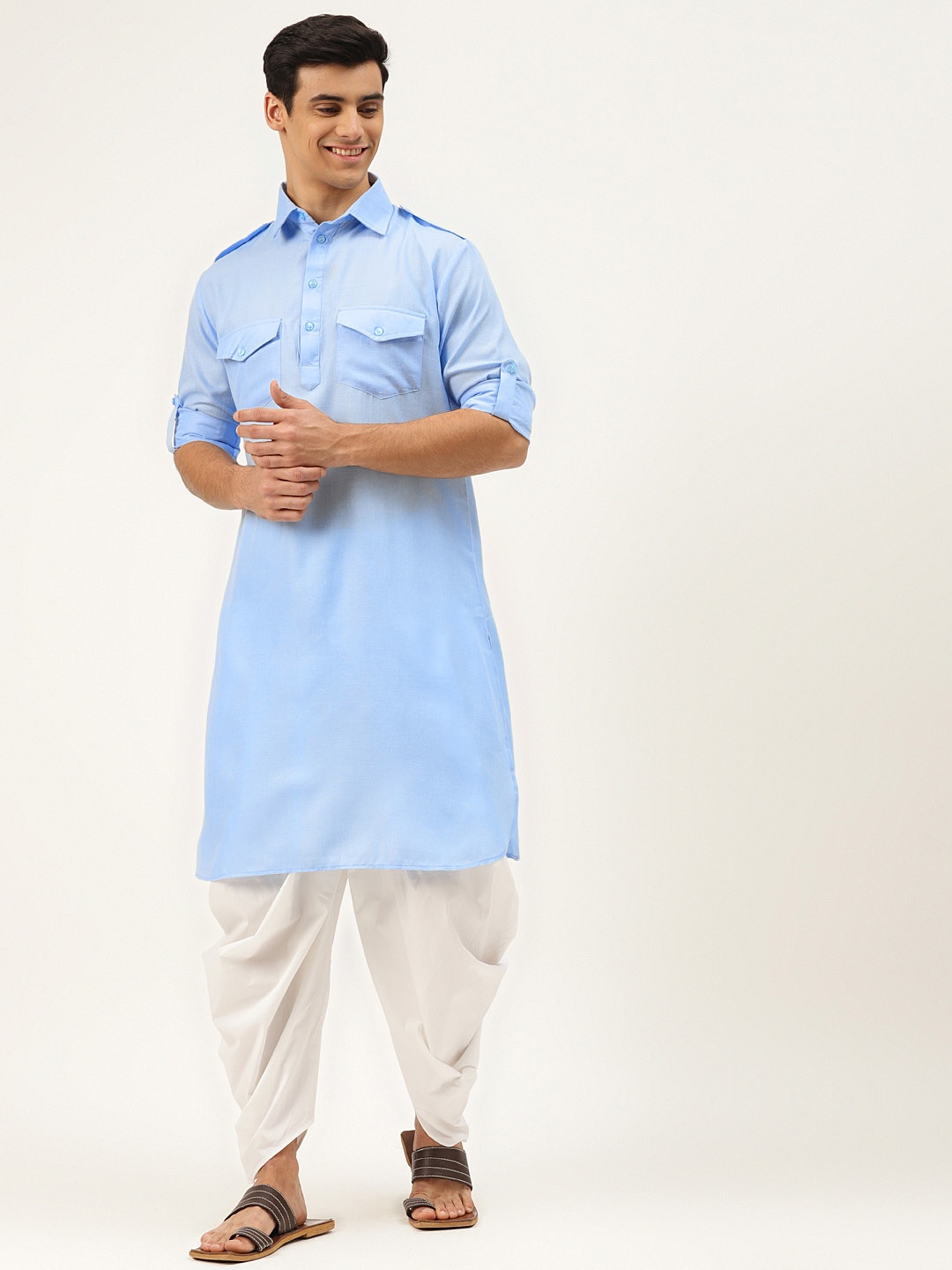 

Molly & Michel Men Blue Regular Pure Cotton Kurta with Dhoti Pants