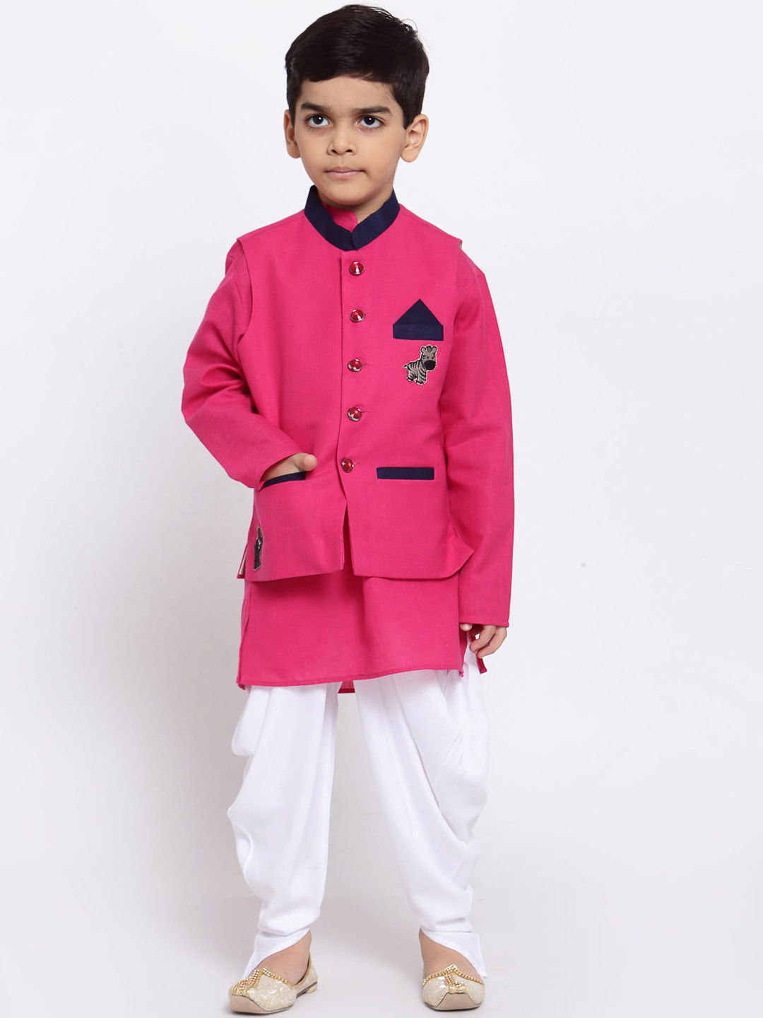 

MAXENCE Boys Pink Linen Kurta Dhoti Pants With Jacket