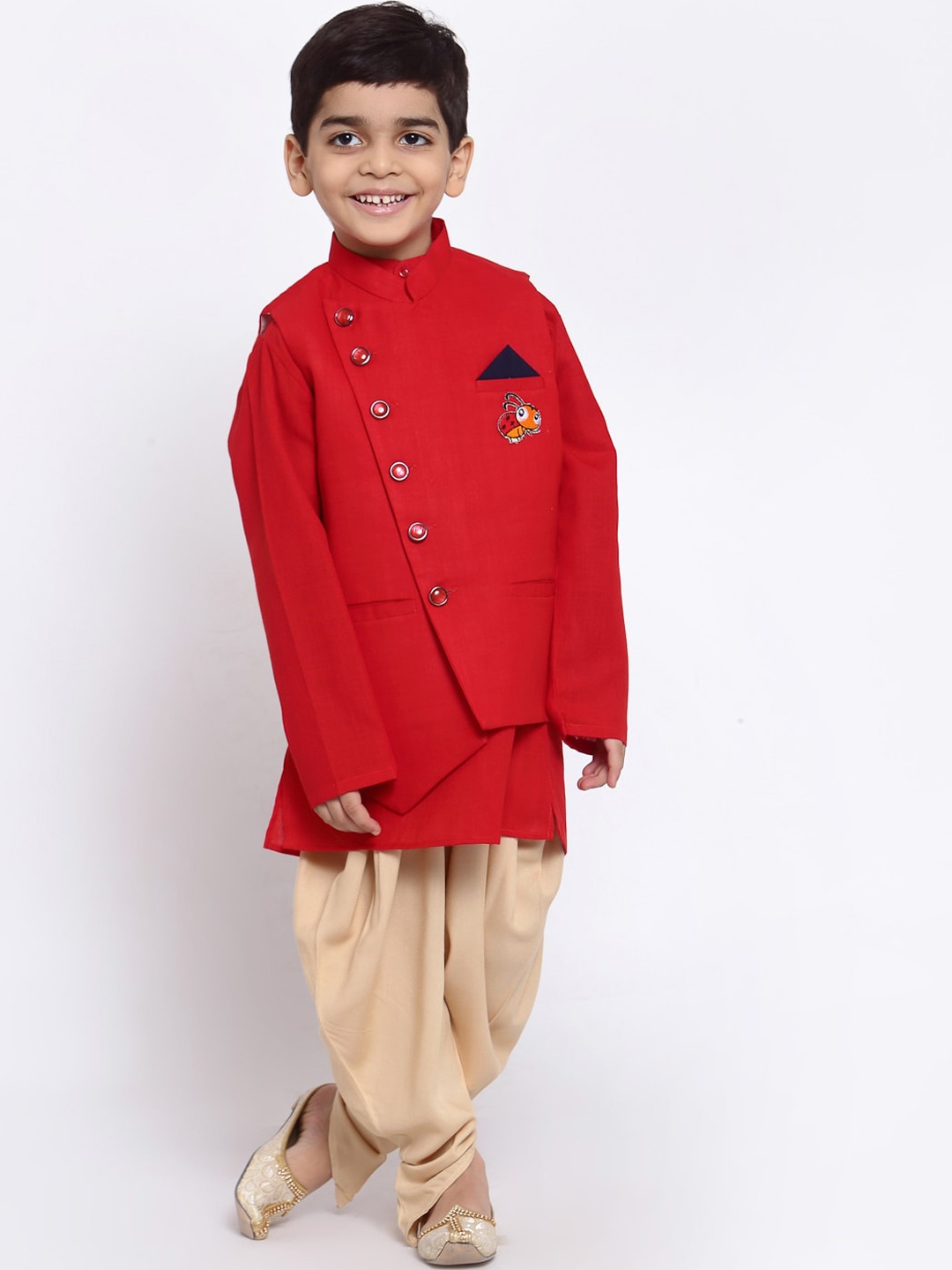 

MAXENCE Boys Red Layered Linen Kurta with Dhoti Pants