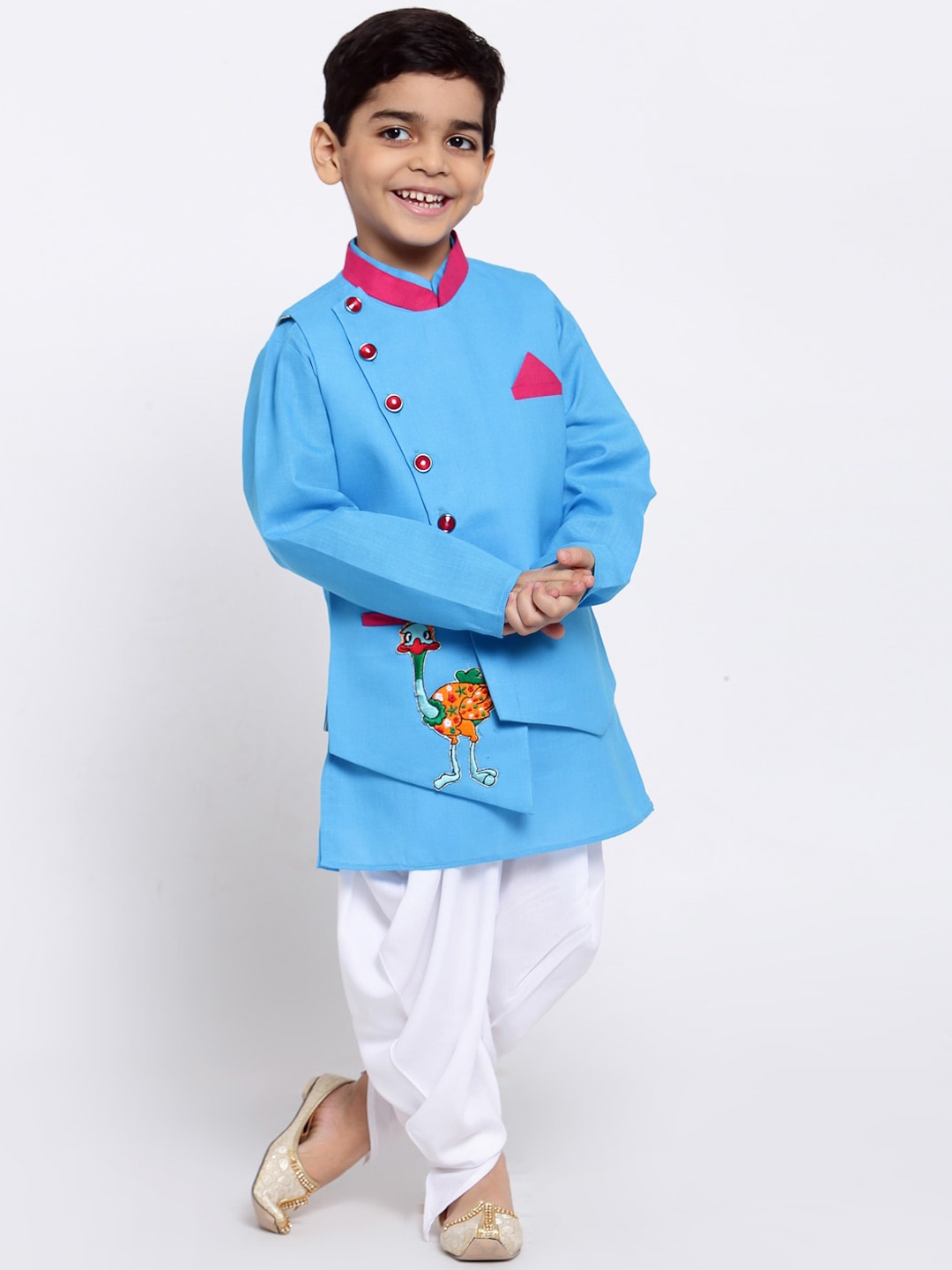 

MAXENCE Boys Blue Linen Kurta with Dhoti Pants