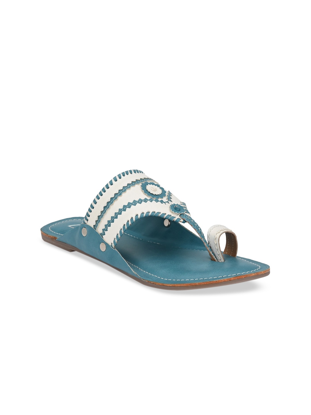 

Zebba Women White & Blue Embroidered One Toe Flats
