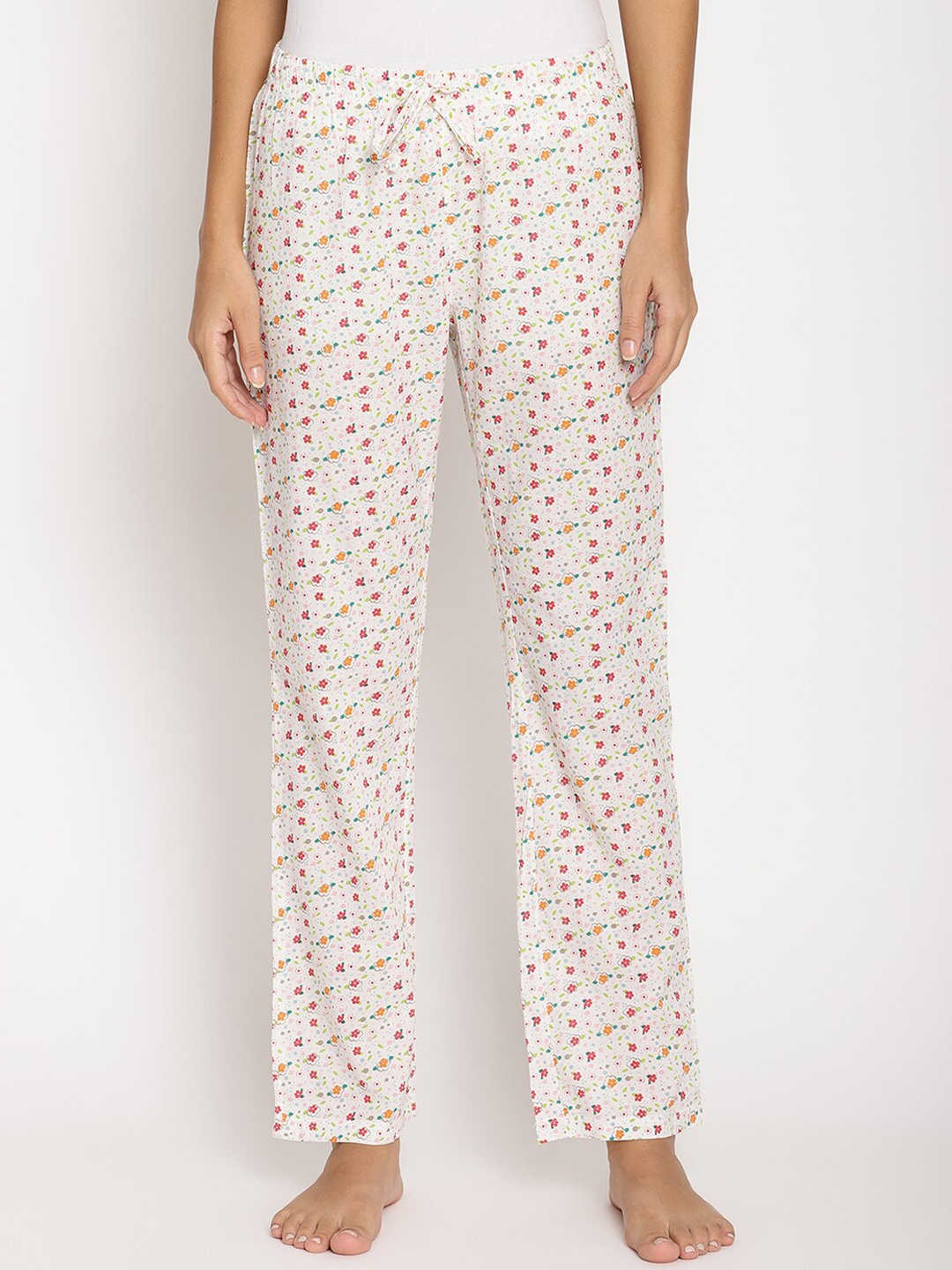 

Wolfpack Women White Floral Printed Cotton Lounge Pants