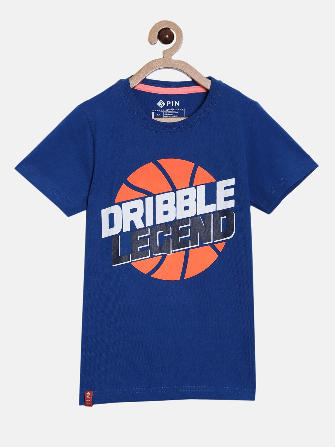 

3PIN Boys Blue Pure Cotton Typography Printed Round Neck Pure Cotton T-shirt
