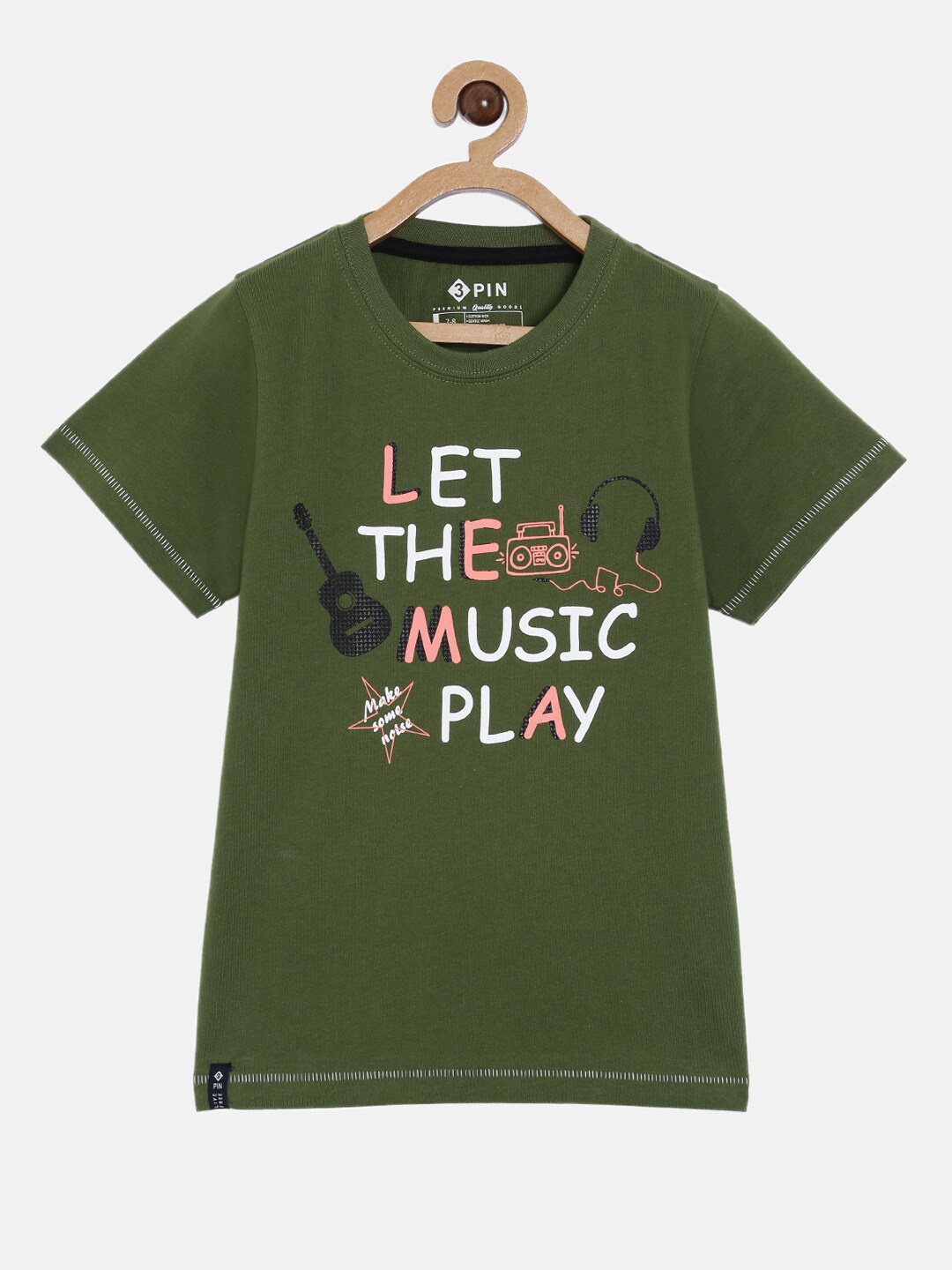 

3PIN Boys Green Typography Printed Pure Cotton T-shirt