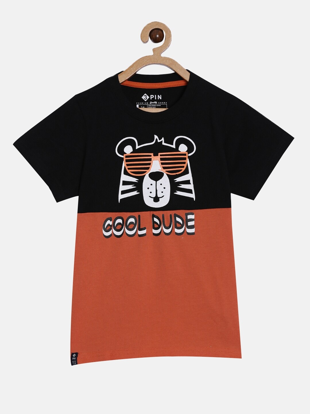 

3PIN Boys Black Rust Graphic Printed Cotton Pure Cotton T-shirt