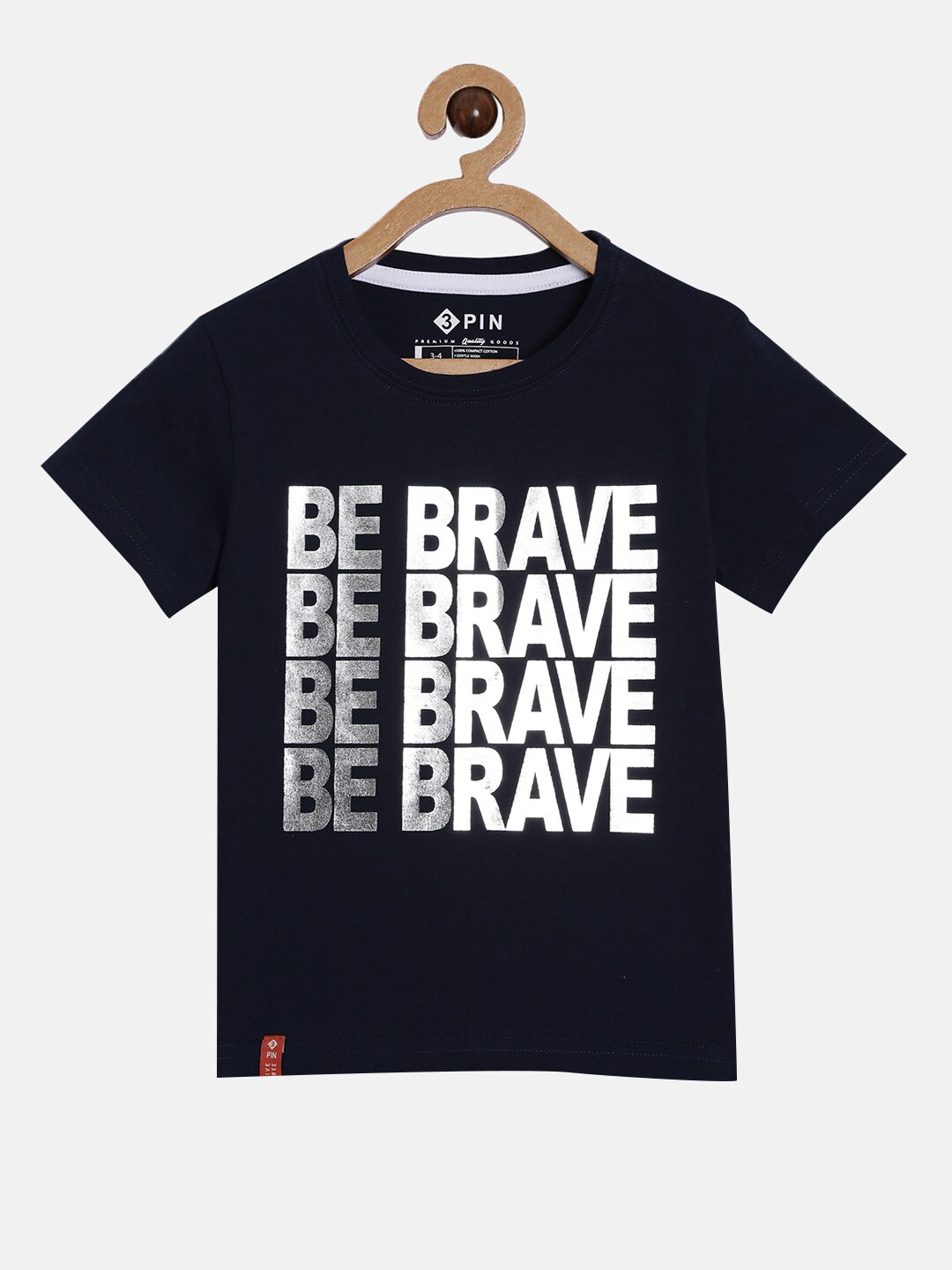 

3PIN Boys Black White Typography Printed Pure Cotton T-shirt