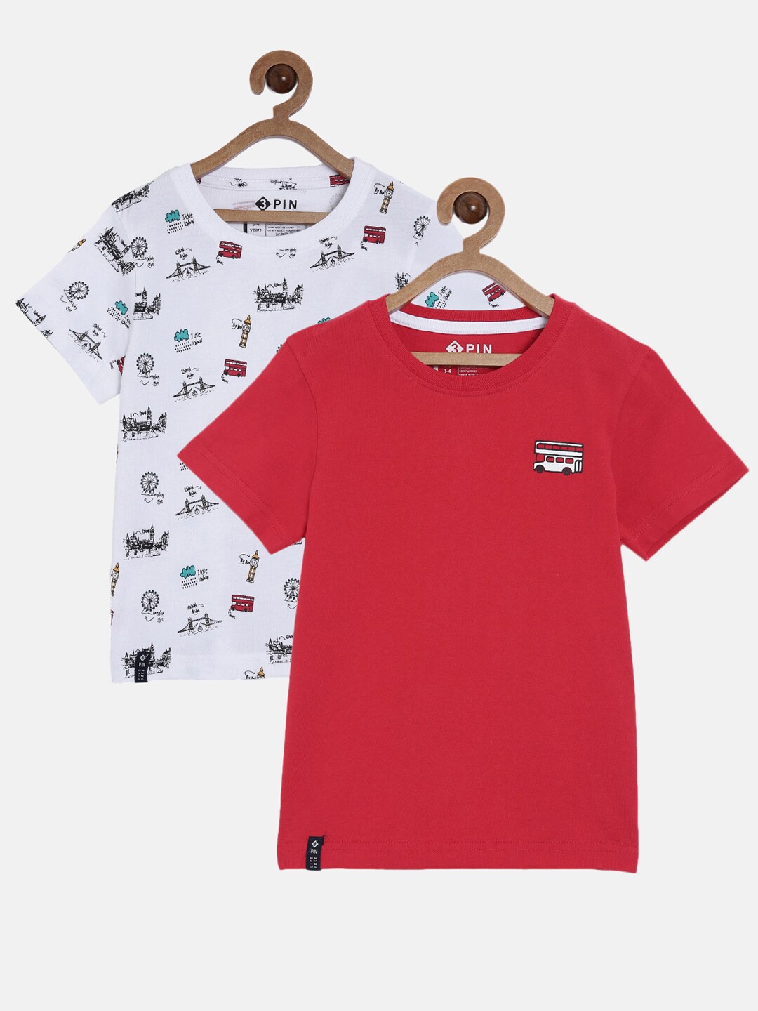 

3PIN Boys Pack of 2 Printed Cotton Pure Cotton T-shirt, Red