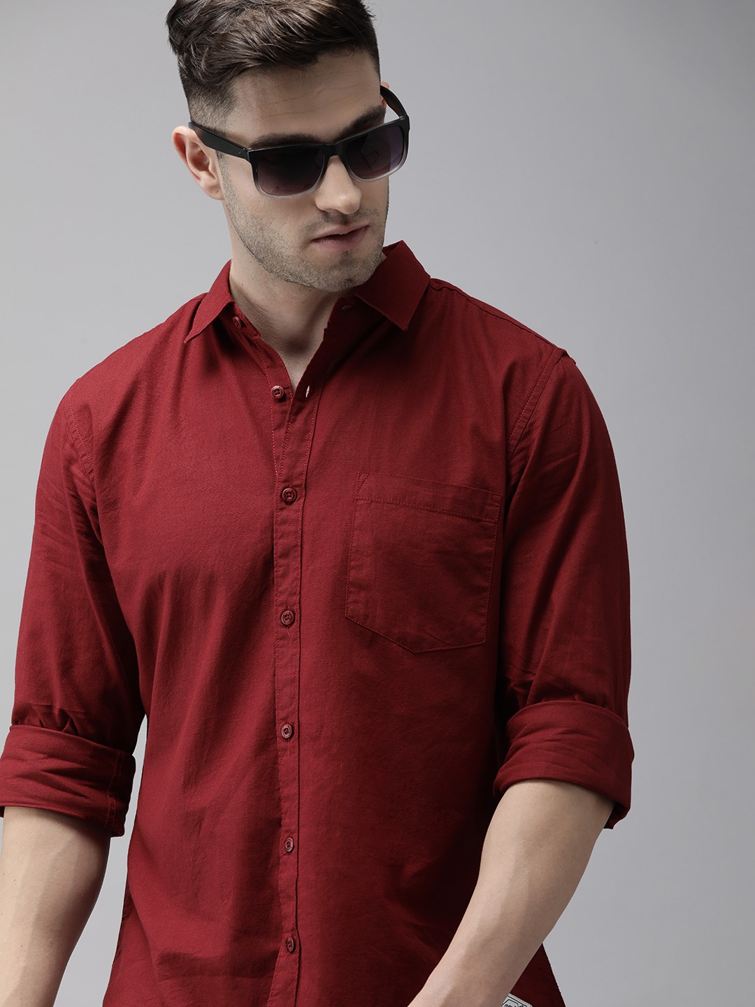 

Roadster Men Maroon Pure Cotton Casual Shirt
