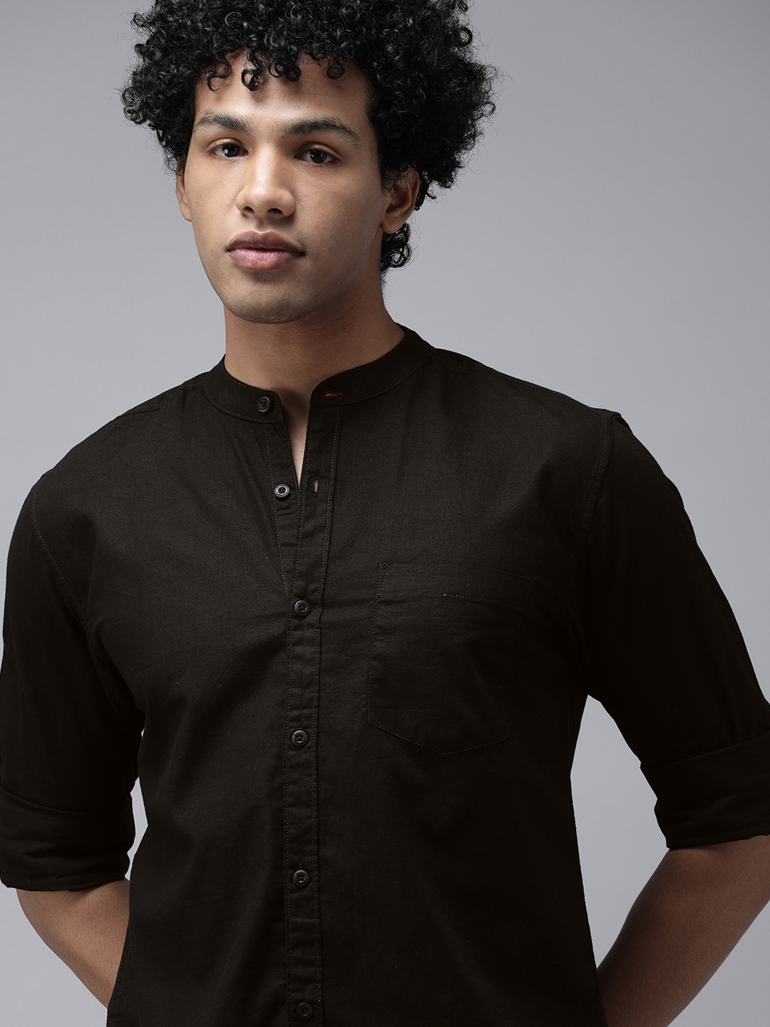 

Roadster Men Black Solid Pure Cotton Casual Shirt