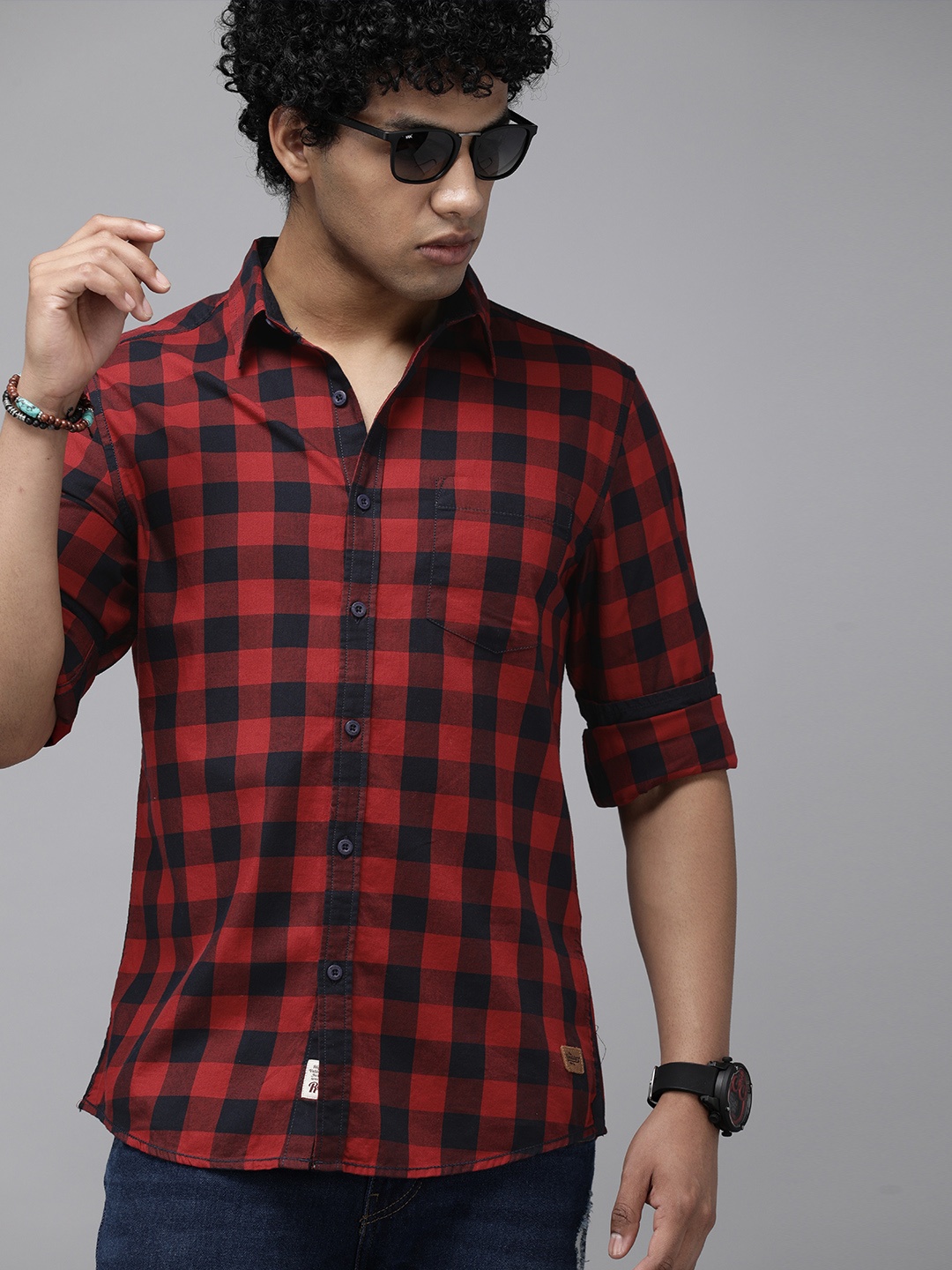 

Roadster Men Red And Navy Blue Buffalo Checked Regular Fit Cotton Casual Shirt