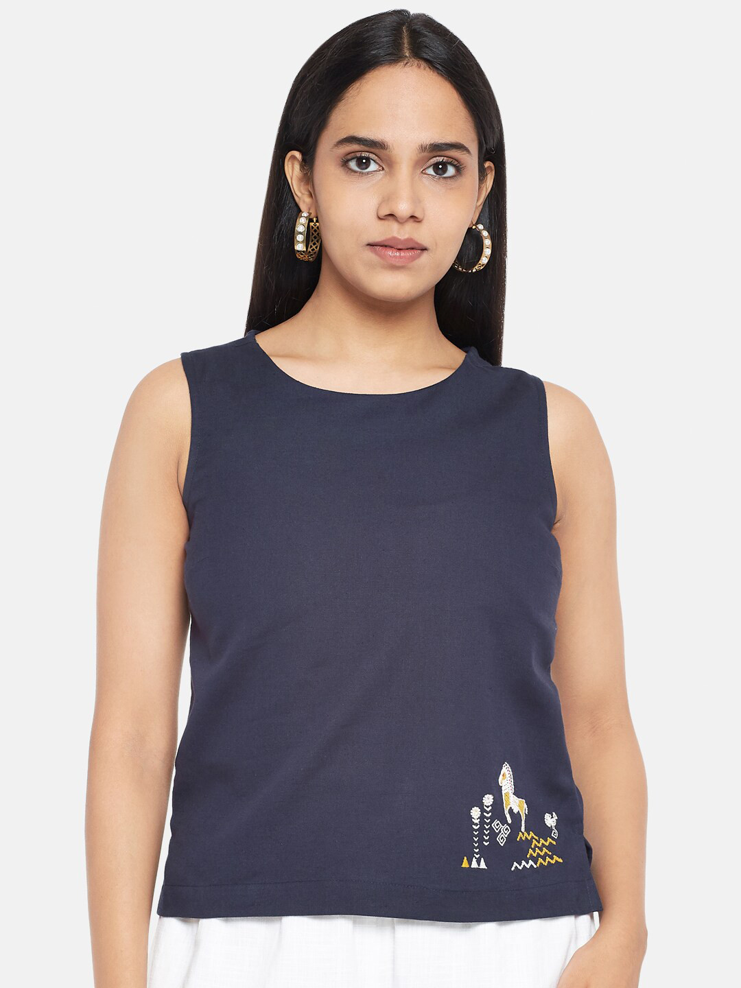 

AKKRITI BY PANTALOONS Navy Blue Regular Top