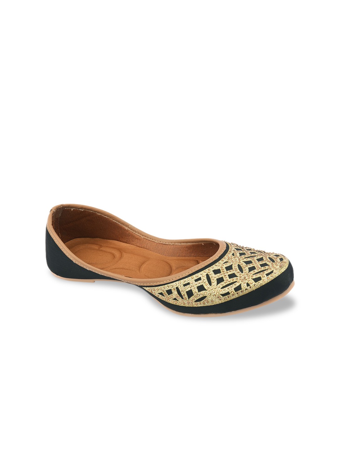

DESI COLOUR Women Black Printed Mojaris Flats