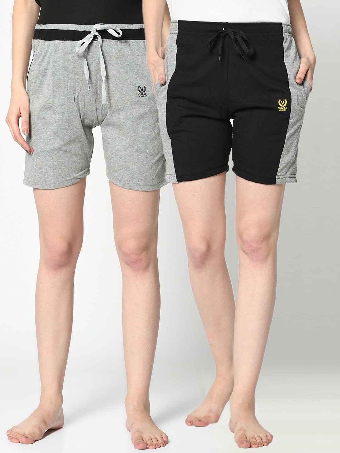 

VIMAL JONNEY Women Pack Of 2 Black & Grey Lounge Shorts