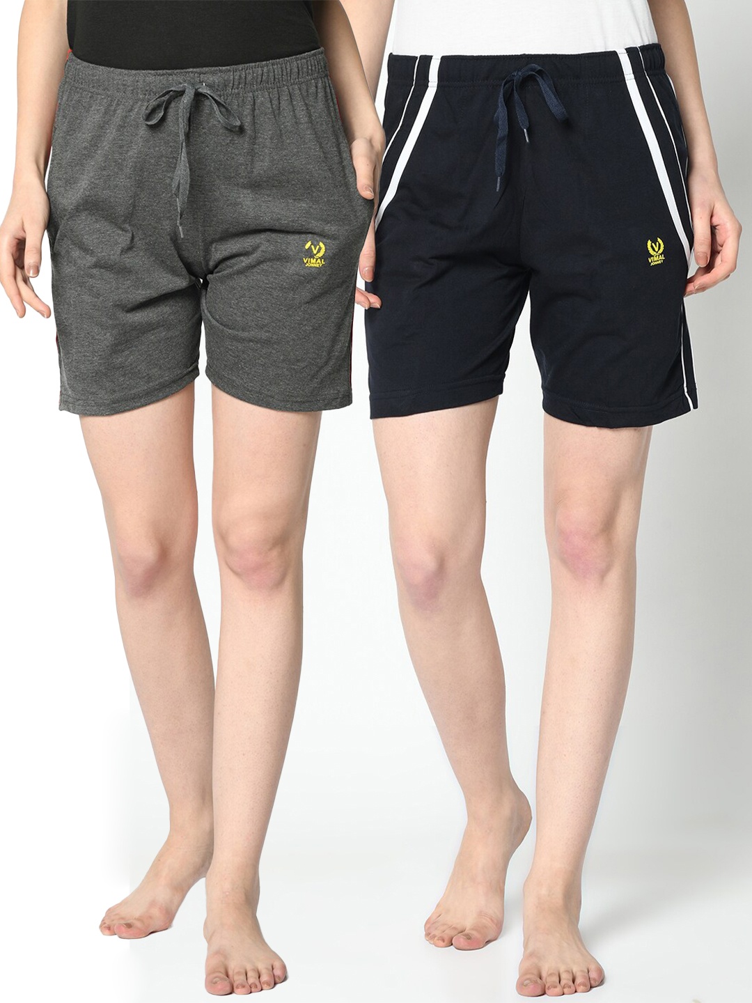 

VIMAL JONNEY Pack of 2 Women Grey & Navy Blue Lounge Shorts