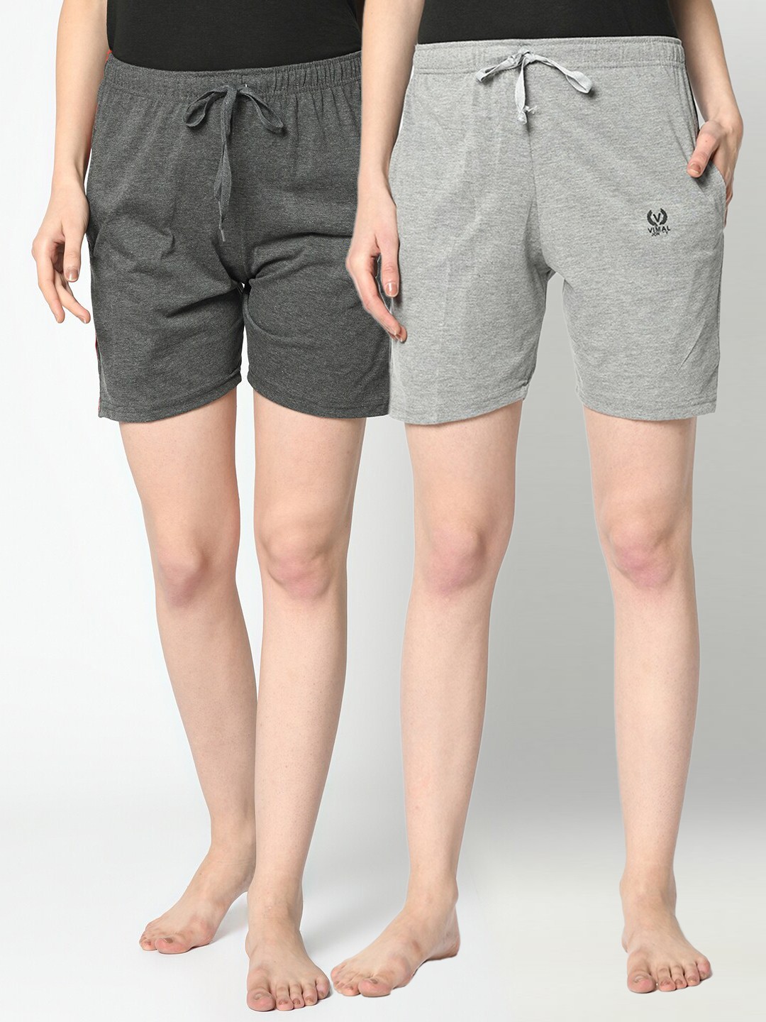 

VIMAL JONNEY Women Grey & Grey Melange Set of 2 Cotton Lounge Shorts