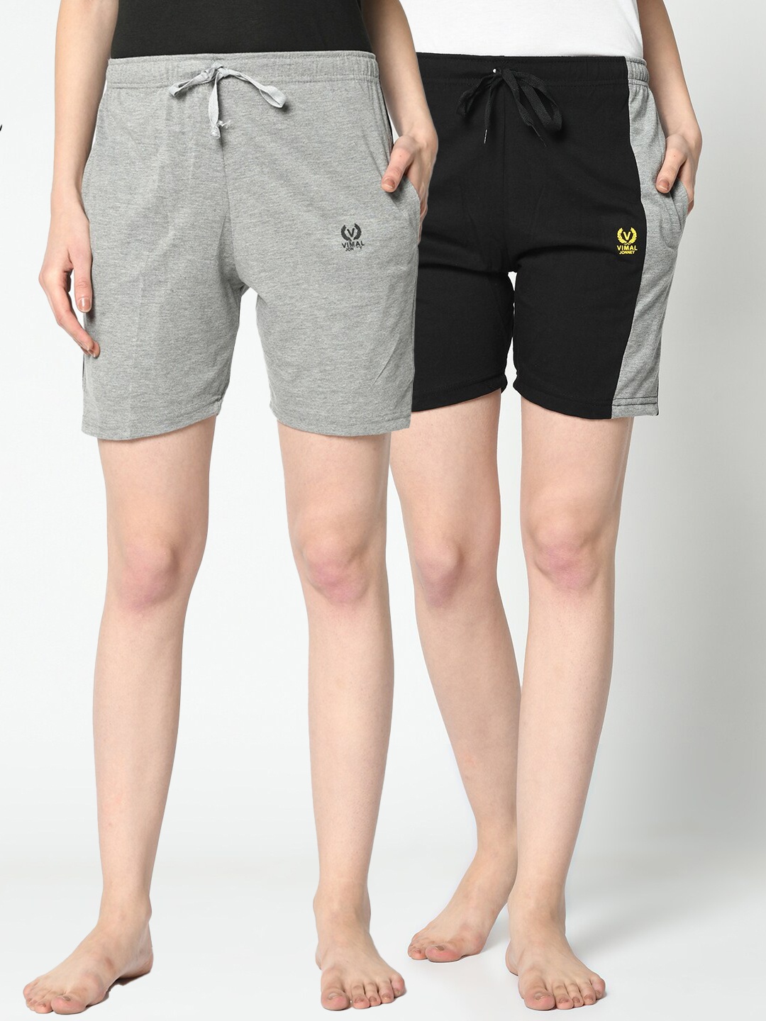 

VIMAL JONNEY Women Pack Of 2 Grey & Black Lounge Shorts