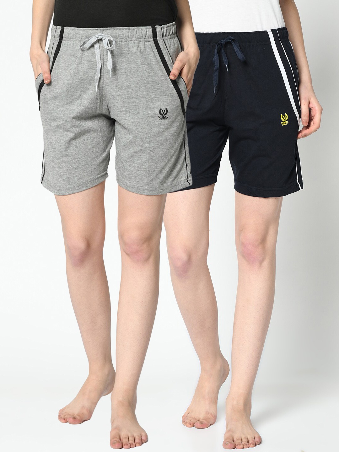 

VIMAL JONNEY Set of 2 Women Grey & Navy Blue Lounge Shorts