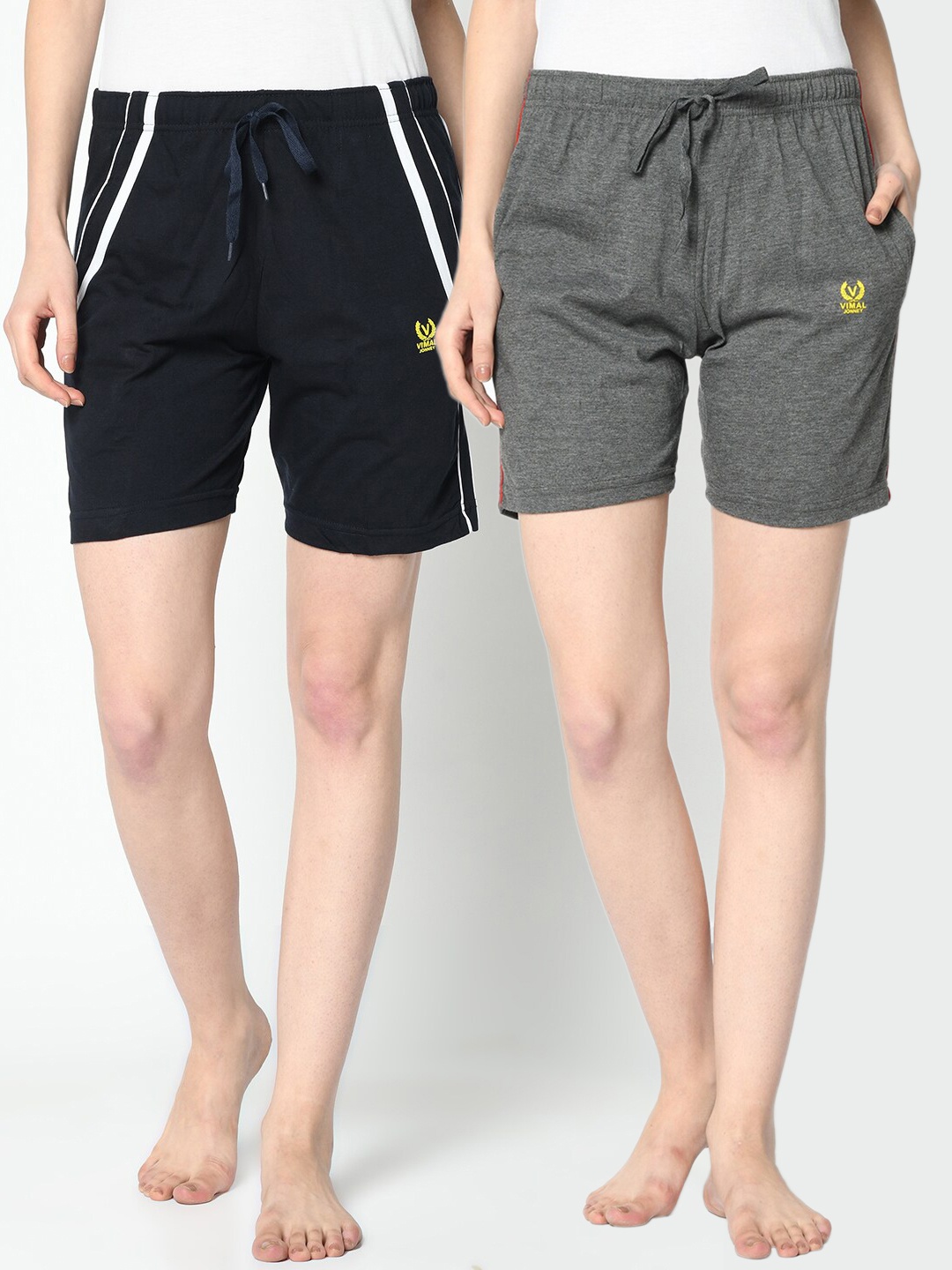 

VIMAL JONNEY Set of 2 Women Navy Blue & Grey Lounge Shorts