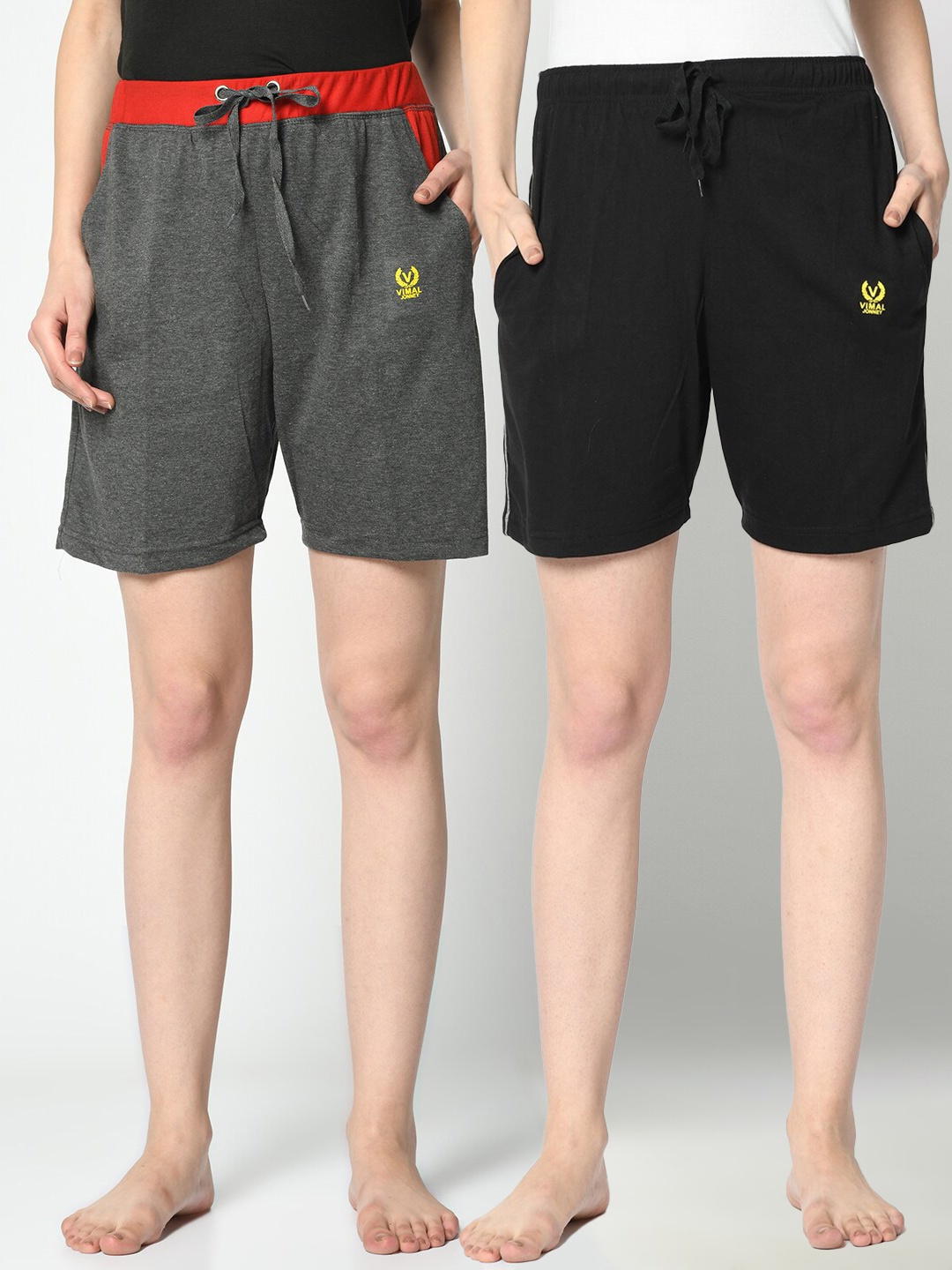 

VIMAL JONNEY Women Black & Grey Pack Of 2 Lounge Shorts