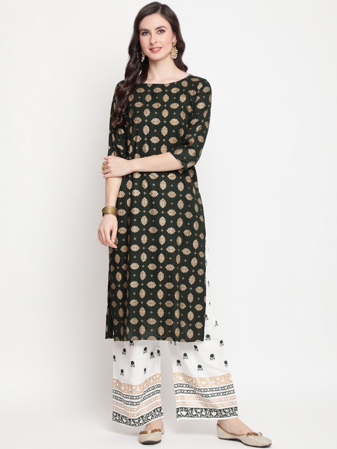 

GULMOHAR JAIPUR Women Green Printed Kurta with Palazzos