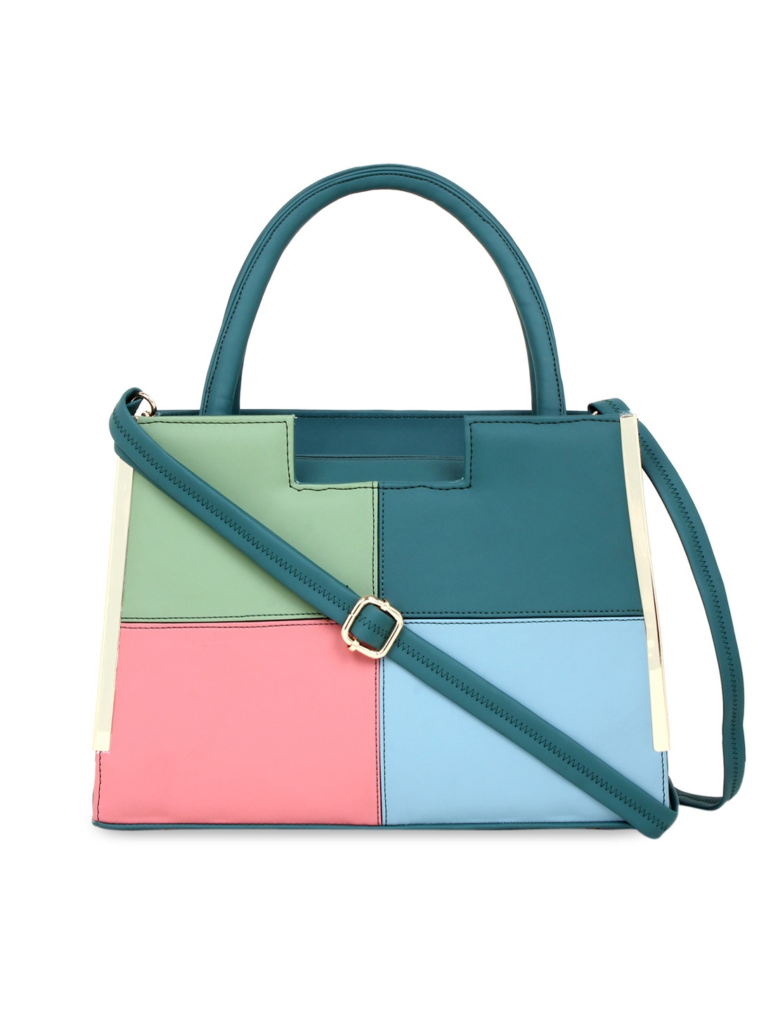 

LEGAL BRIBE Green & Pink Colourblocked Handheld Bag