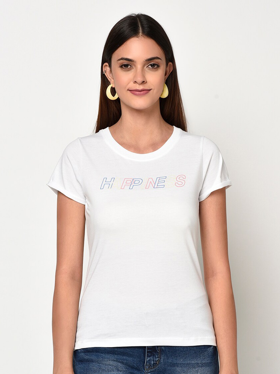 

METTLE Women White Printed T-shirt