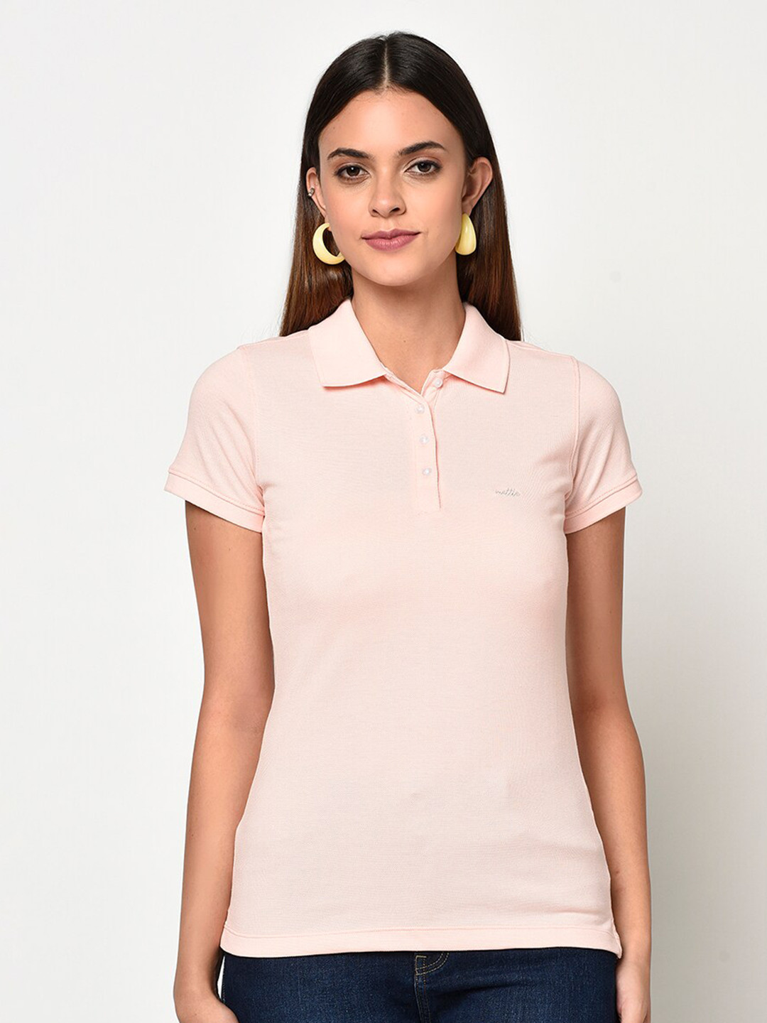 

METTLE Women Peach Polo Collar T-shirt