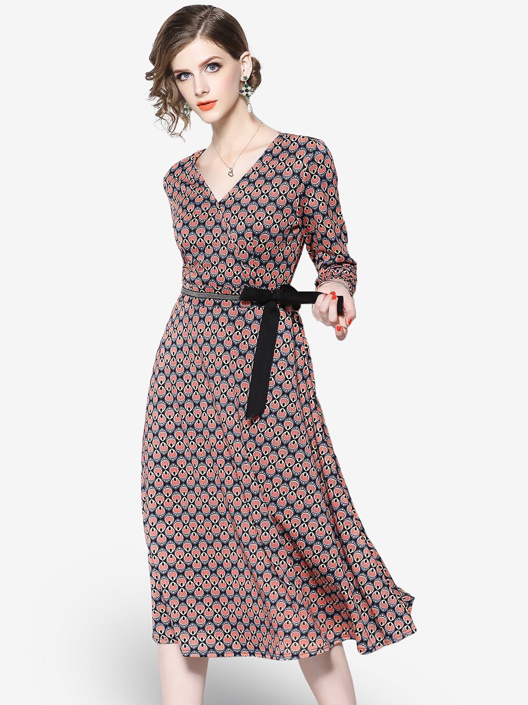 

JC Collection Black & Peach-Coloured Midi Dress