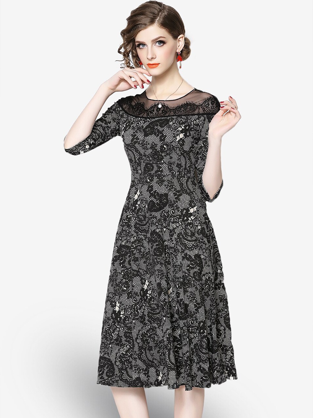 

JC Collection Women Black & Grey Printed Dress