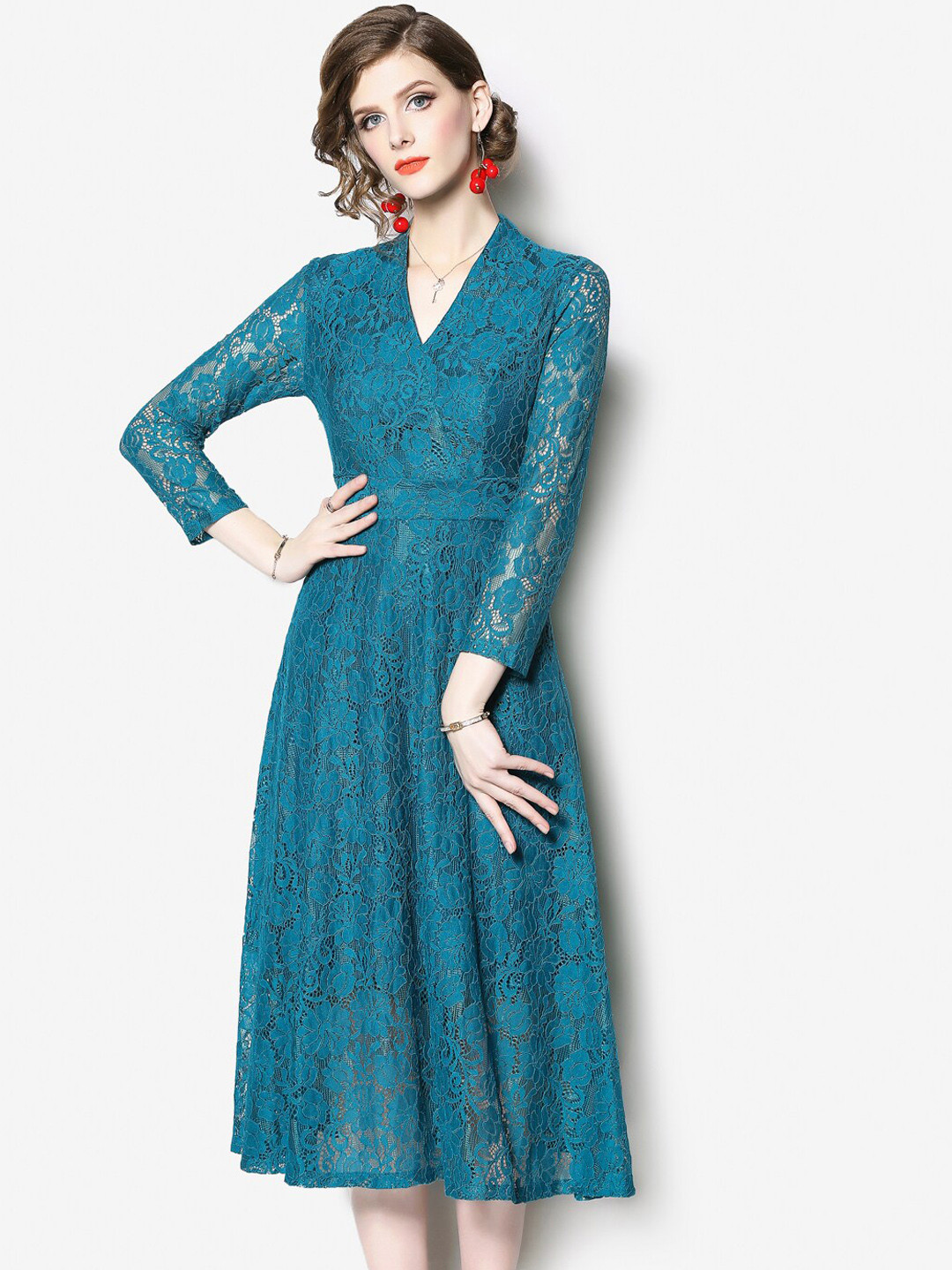 

JC Collection Women Blue Lace Midi Dress