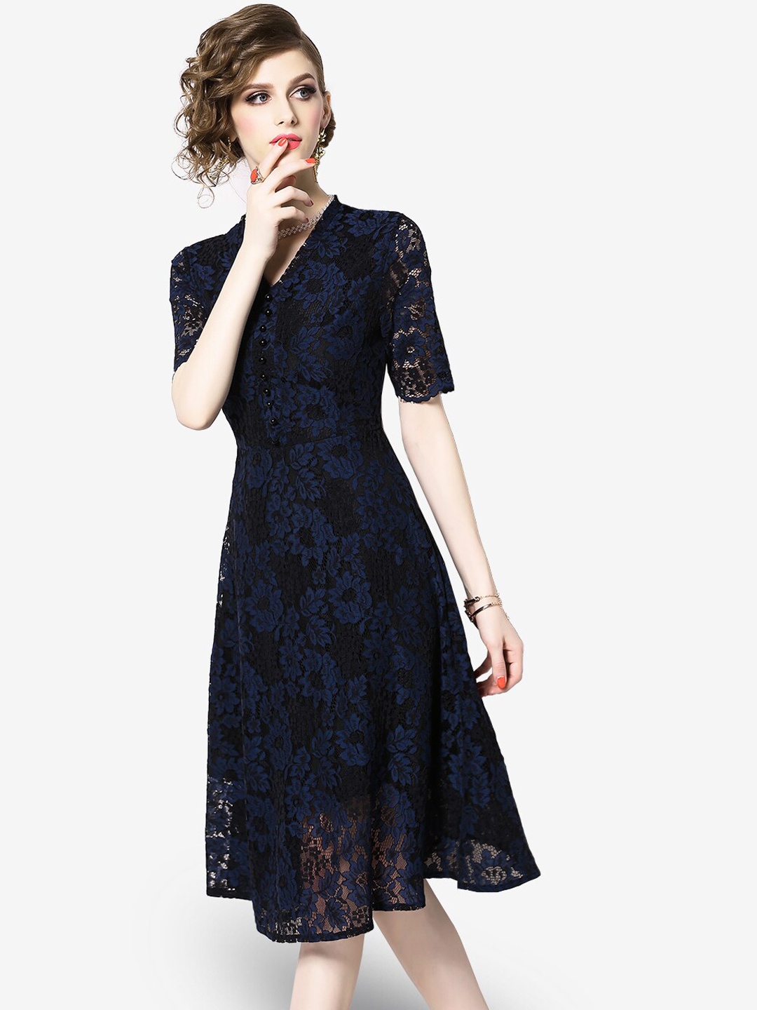 

JC Collection Blue & Black Floral Fit & Flare Dress