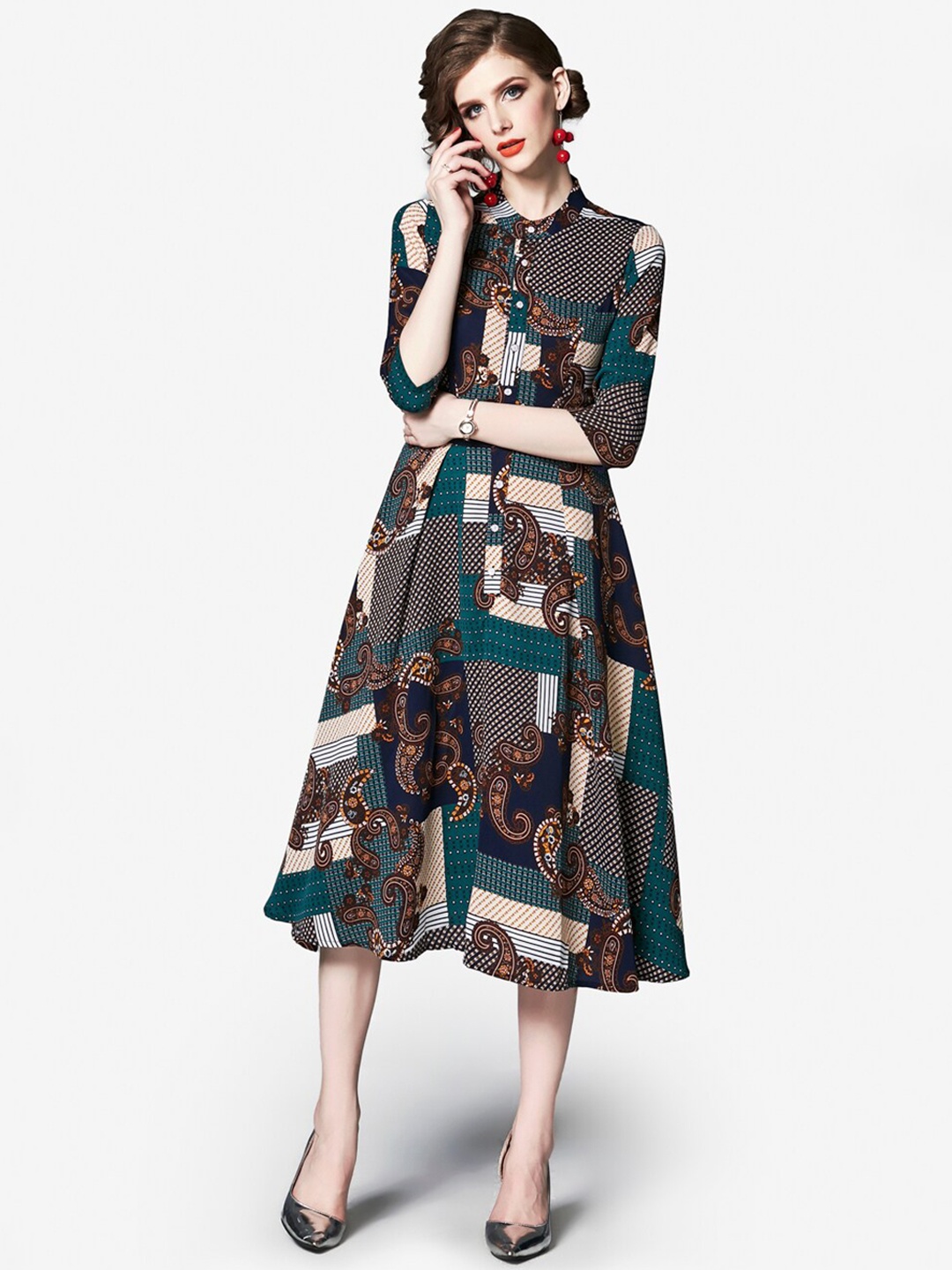 

JC Collection Women Green & Brown Printed Midi Dress