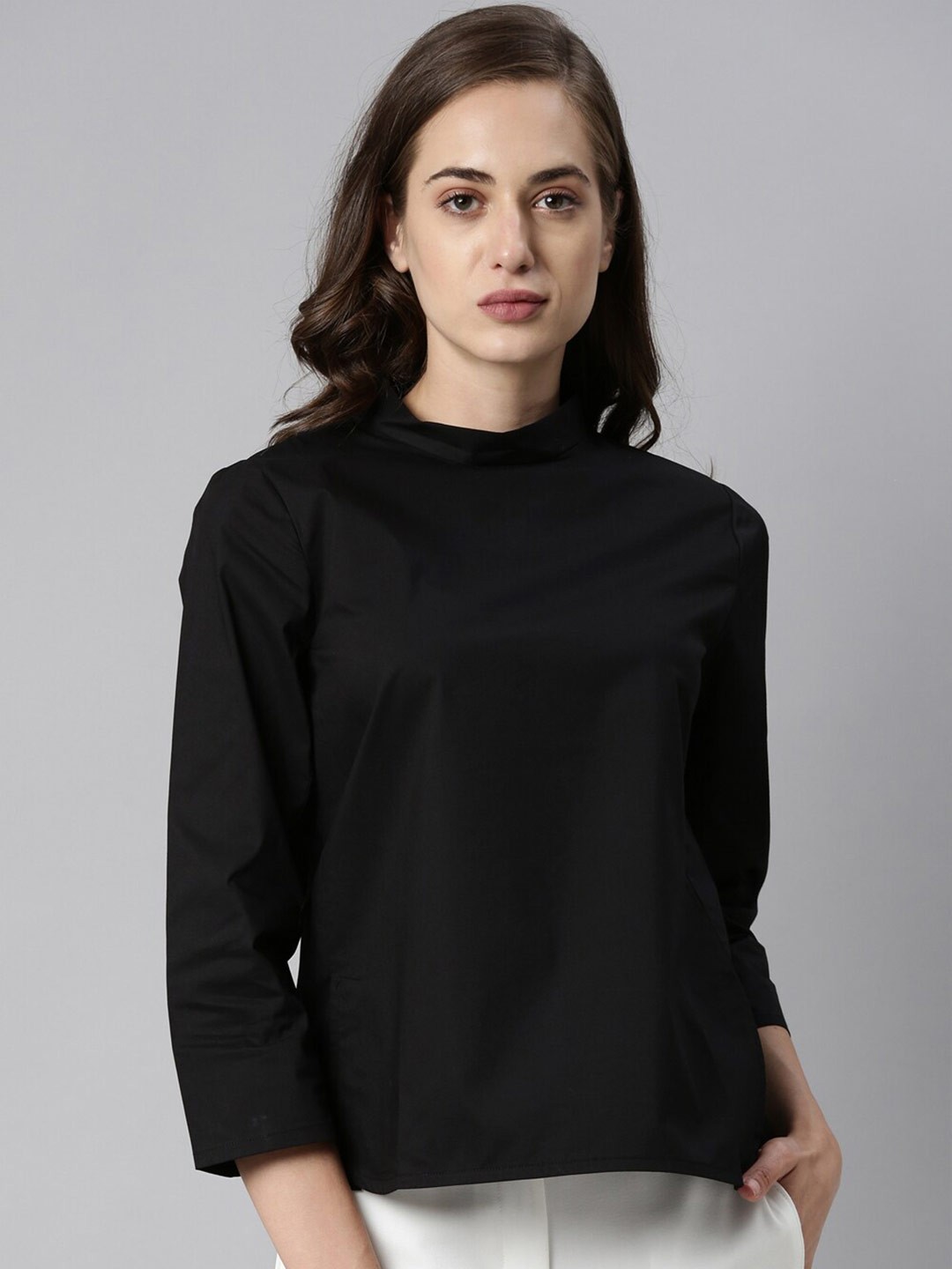 

RAREISM Women Black Solid Regular Top