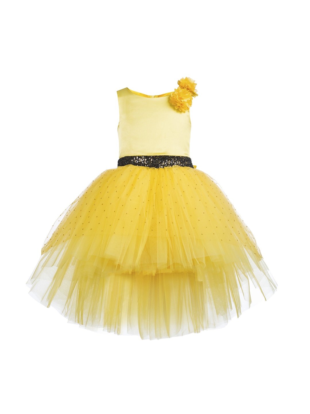

Toy Balloon kids Girls Yellow Embellished High-Low Girls Net Dress