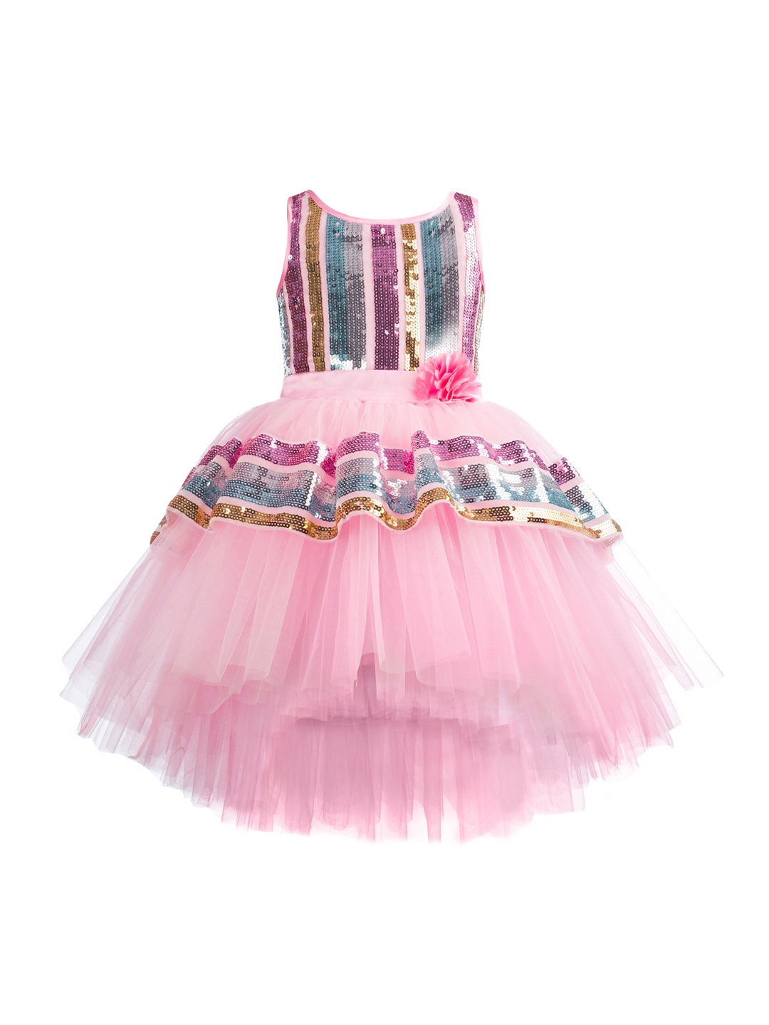 

Toy Balloon Girls Pink Embellished High-Low Girls Party Wear Net Dress