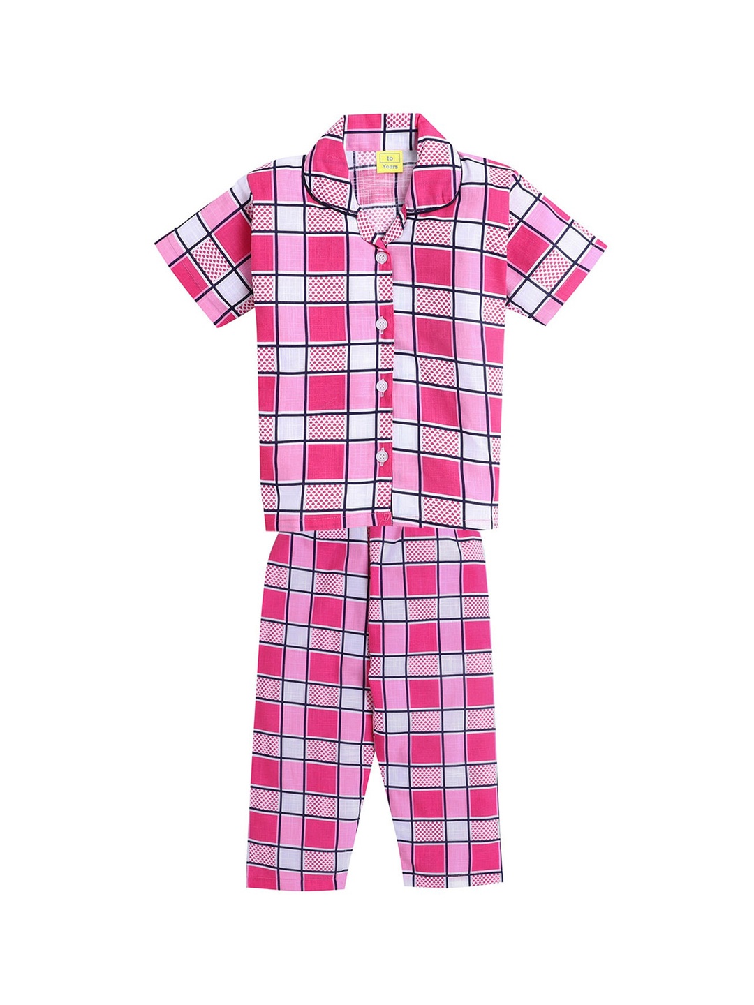 

The Magic Wand Girls Fuchsia & White Checked Night suit