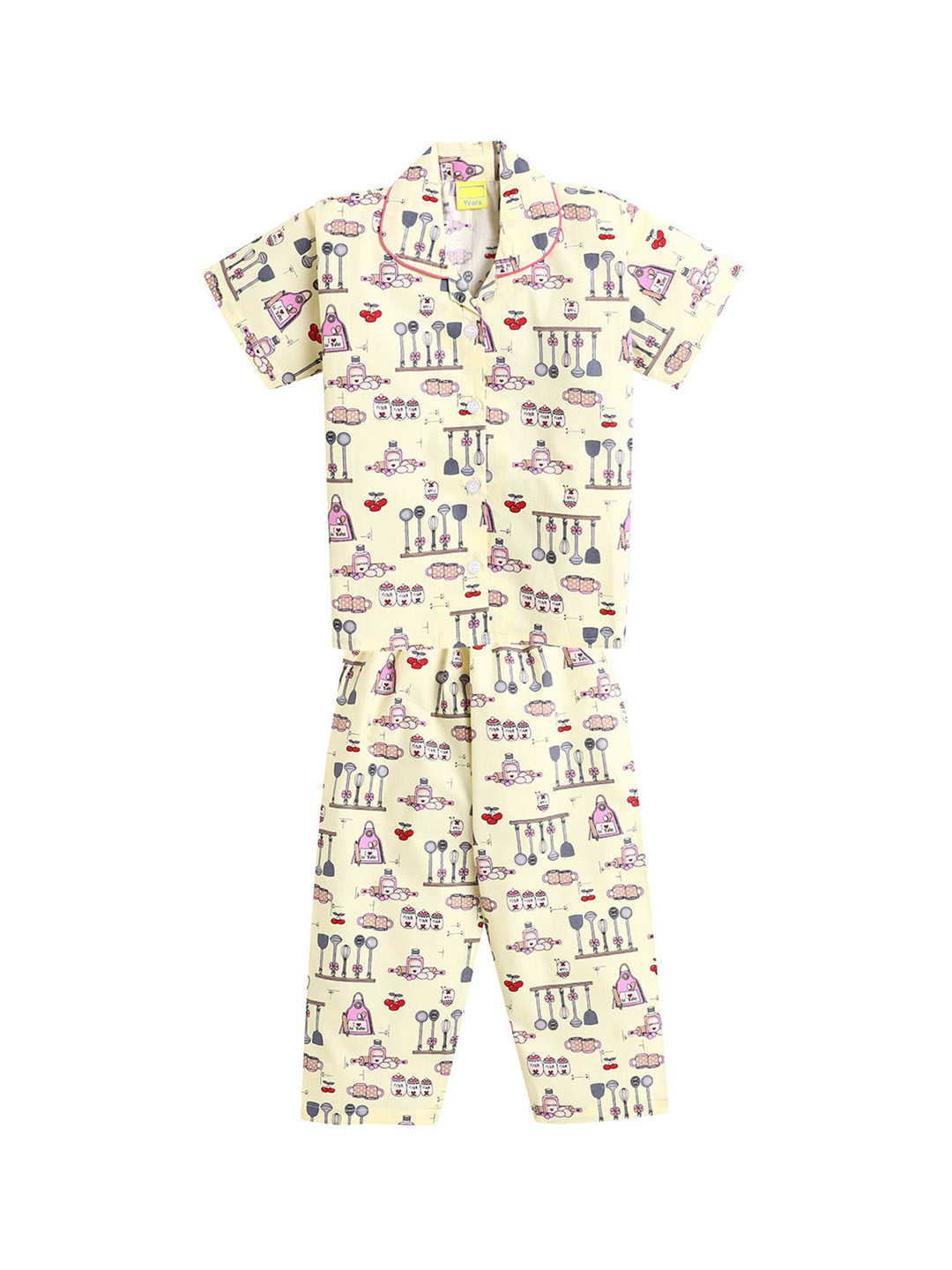 

The Magic Wand Girls Yellow & Pink Printed Night Suit