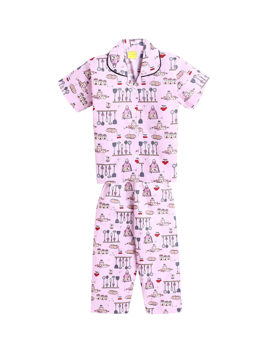 

The Magic Wand Girls Pink & Grey Printed Night suit
