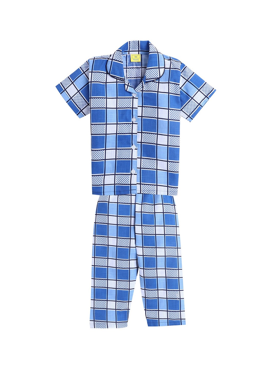 

The Magic Wand Kids Blue & White Checked Night Suit