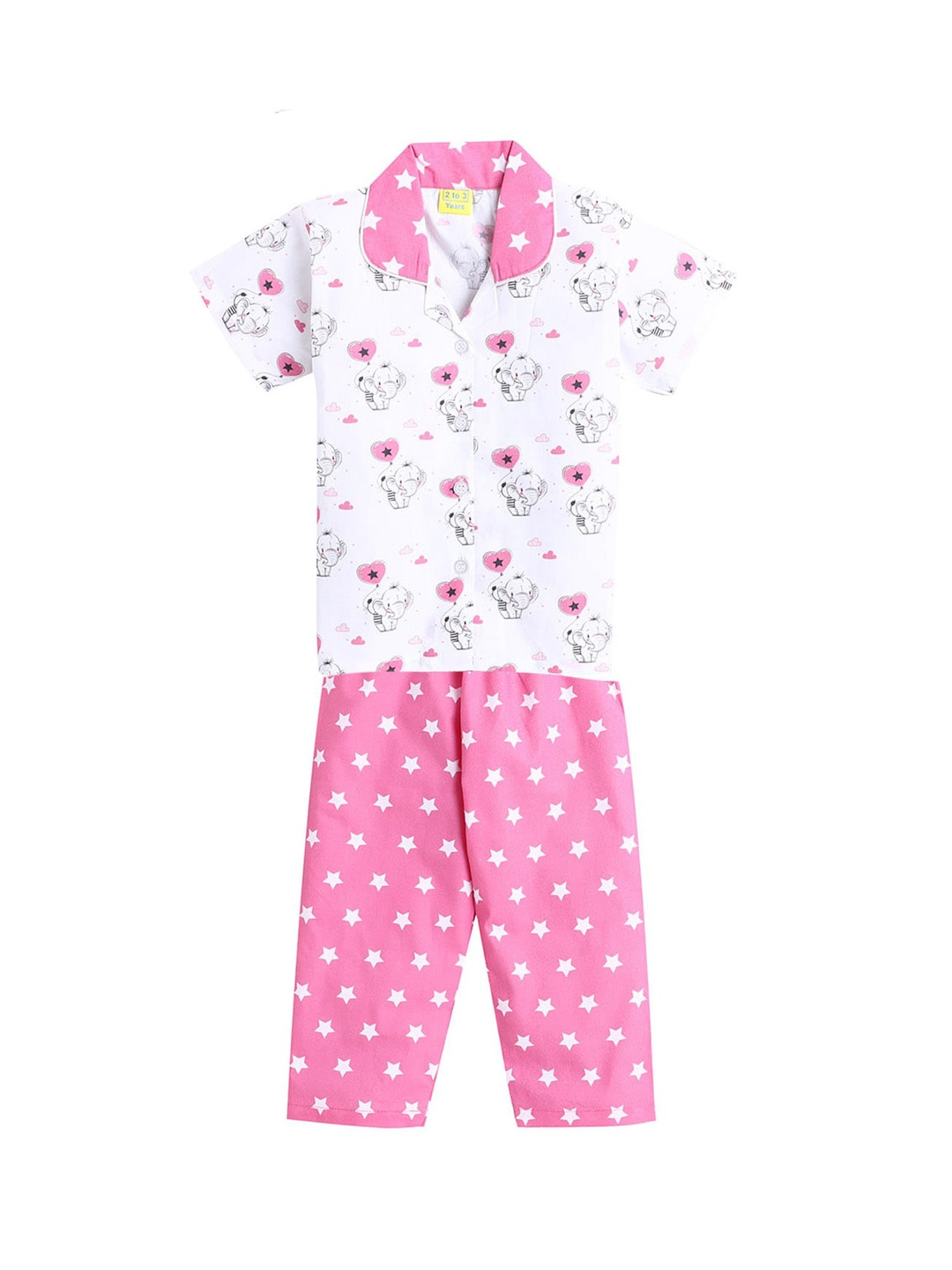 

The Magic Wand Girls Pink & White Animal Print Night Suit